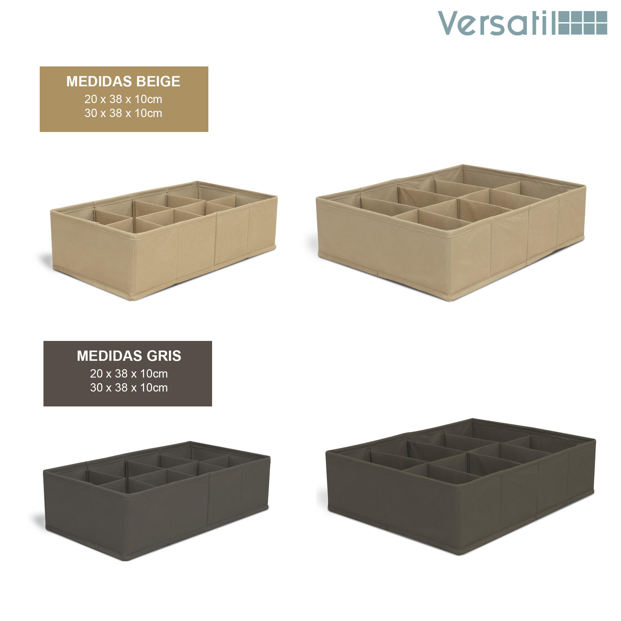 Organizador para cajón de tela beige 30x38x10cm - 4