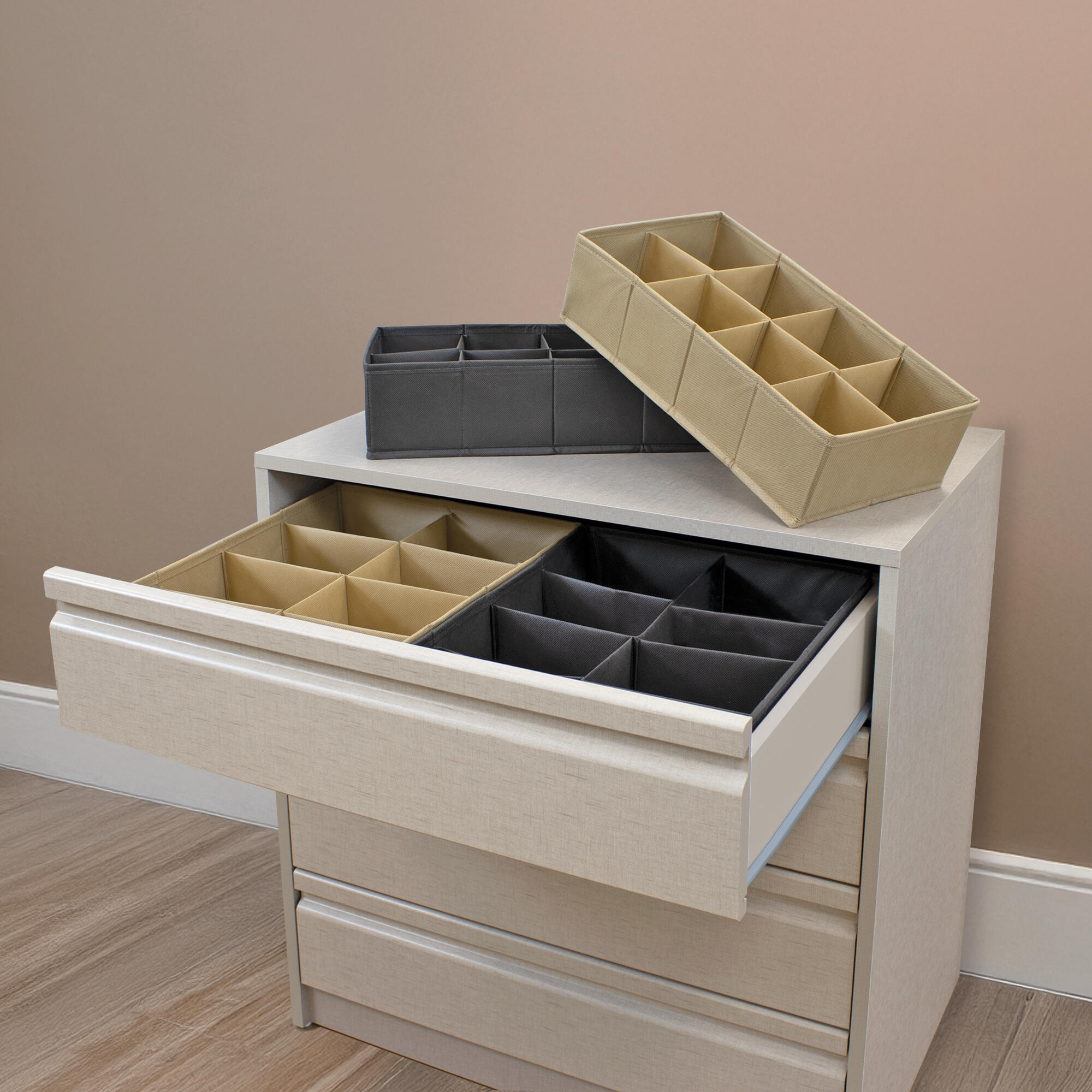 Organizador para cajón de tela beige 30x38x10cm - 2