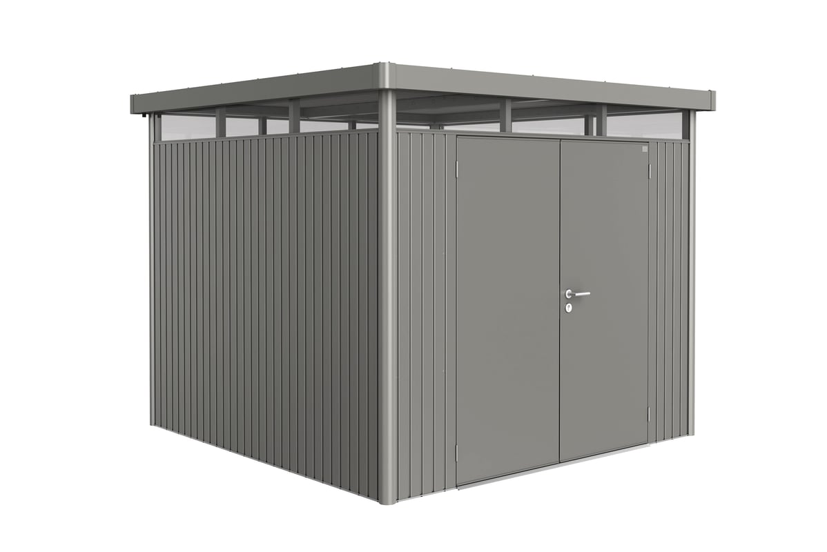 Domek narzędziowy metalowy Highline H4 podwójne drzwi 275x275x222 cm szary Biohort