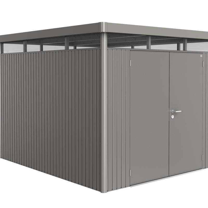 Domek narzędziowy metalowy Highline H5 podwójne drzwi 275x315x222 cm szary Biohort