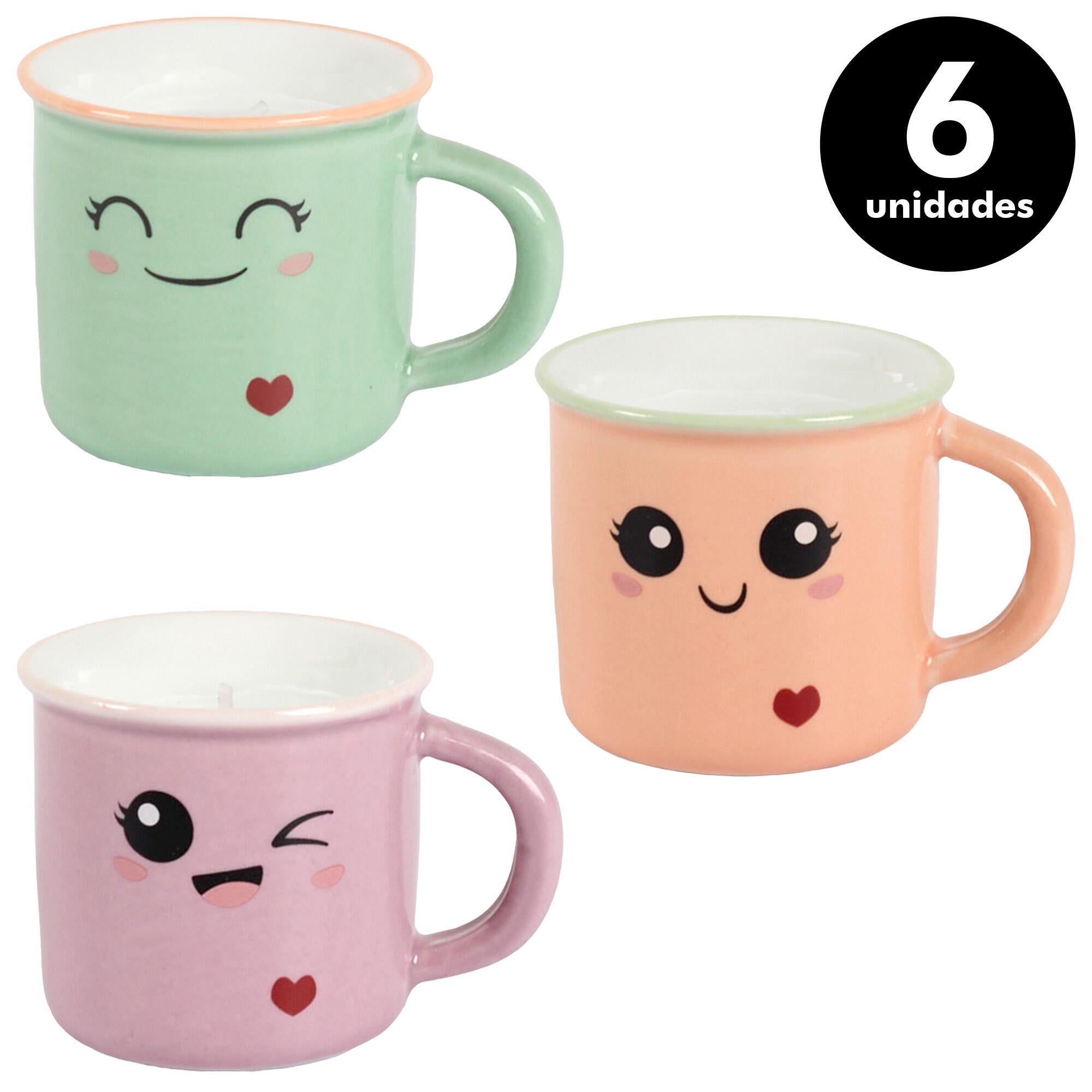 Pack 6 vela aromática kawaii naranja , rosa, verde 30 g