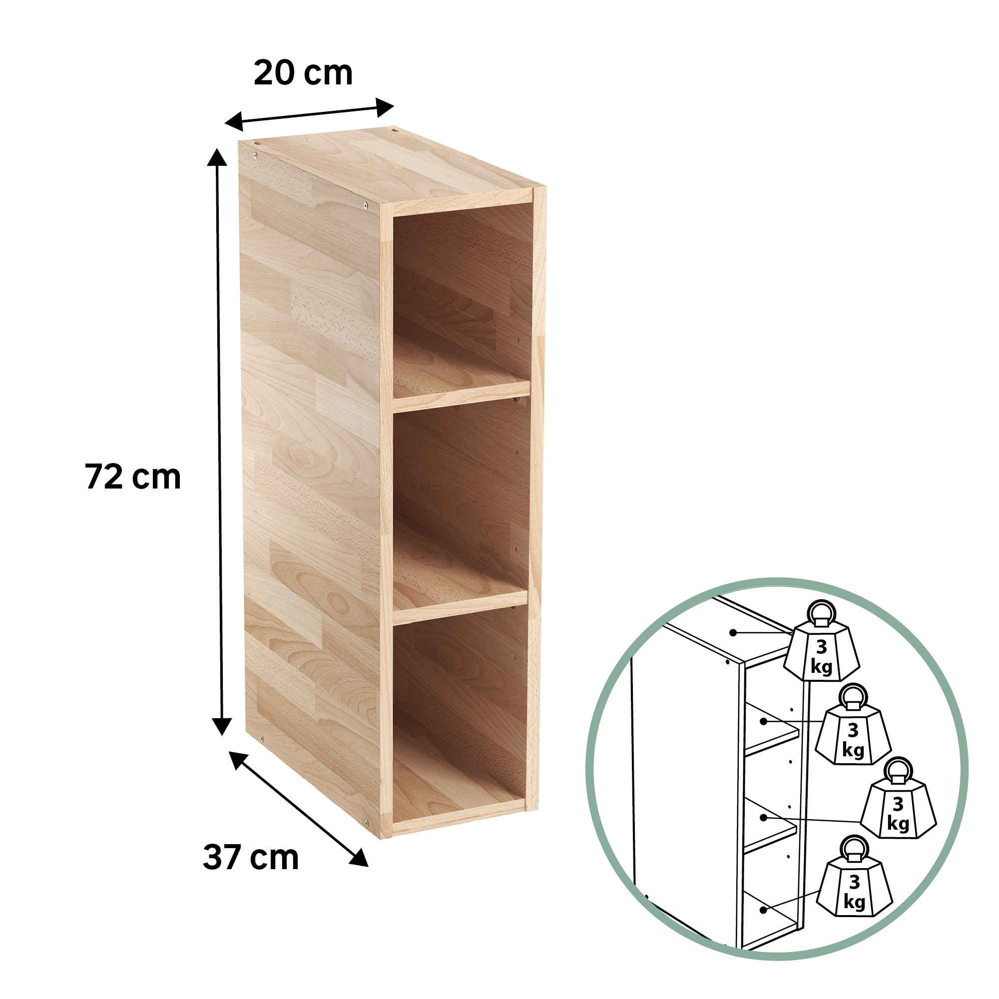 Móvel superior nicho imitação Faia 20x37x72 cm 2 prateleiras Delinia Eleki - 5