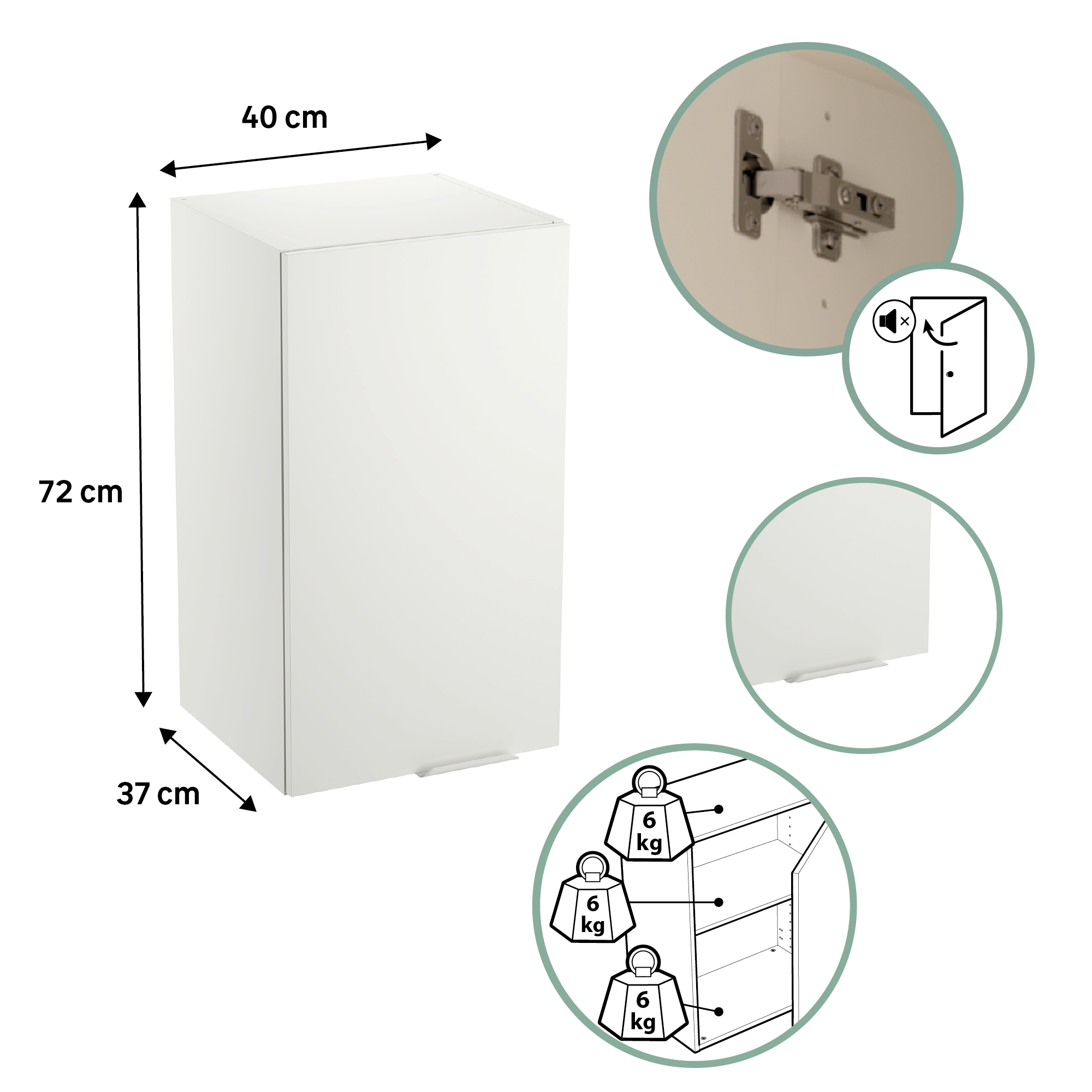 Mueble alto de cocina Eleki Blanco 1 puerta H 72.1 x L 40 cm - 2