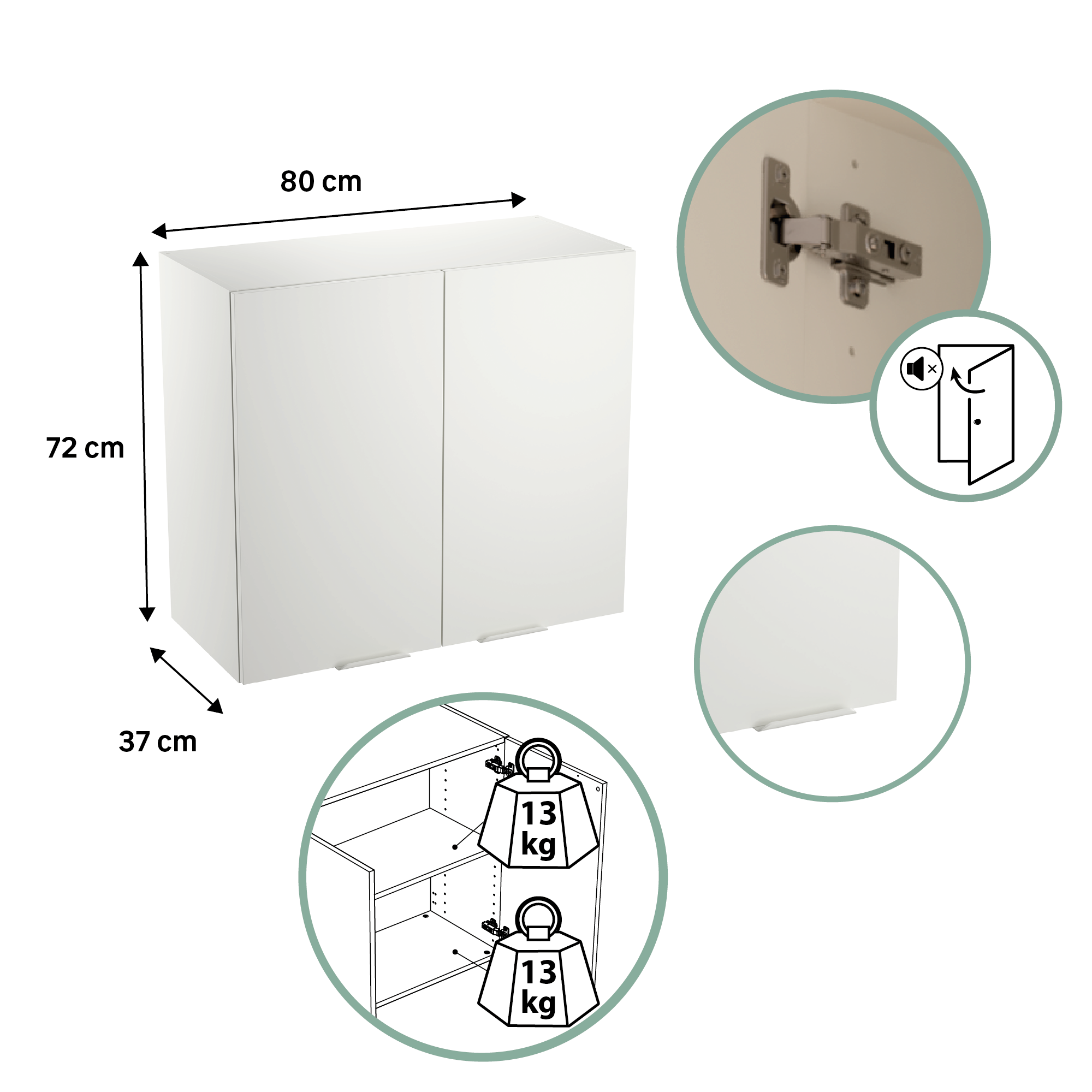 Meuble haut de cuisine Eleki blanc 2 portes H72.1 x l80 - 4