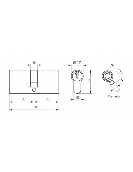 Cylindre STANDARD 30 x 40 mm acier nickelé 3 clés - THIRARD - 2