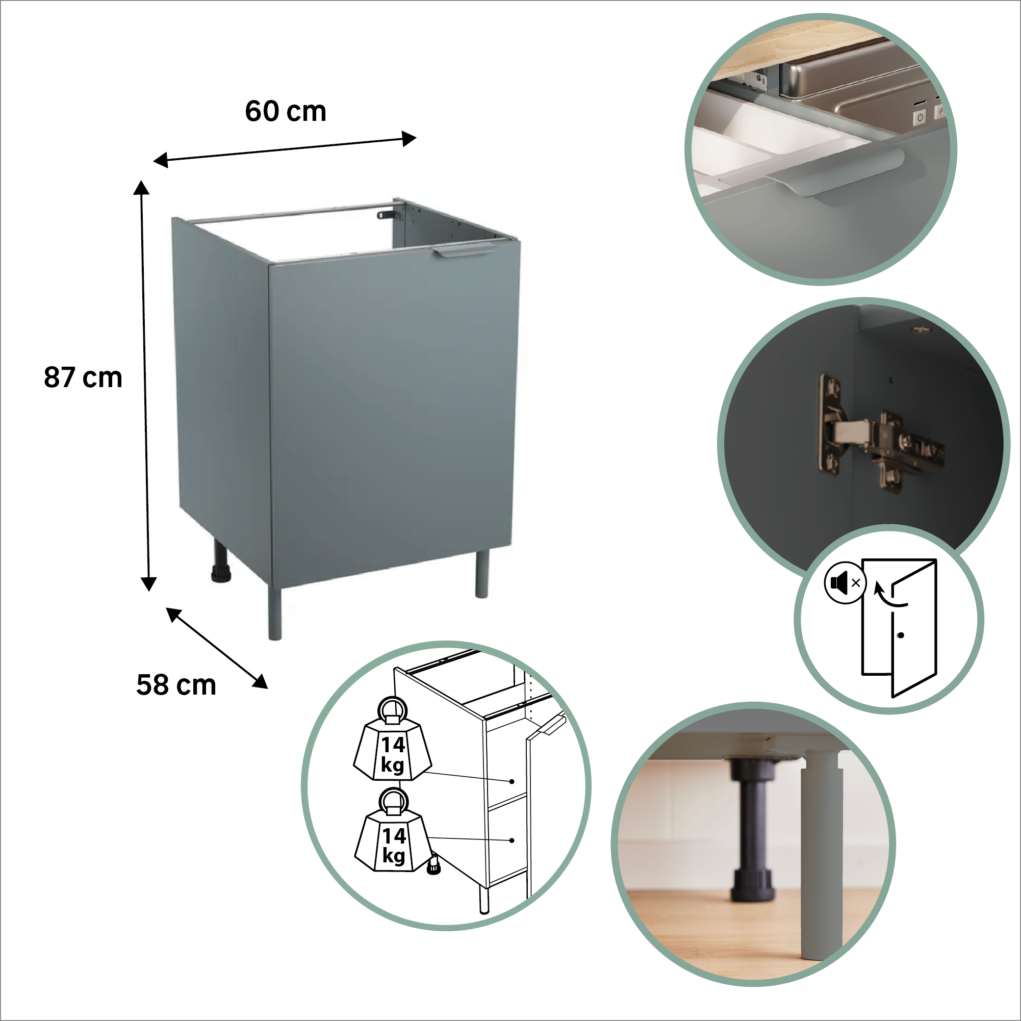 Mueble bajo de cocina Eleki Gris 1 puerta H 87.1 x L 60 cm - 2
