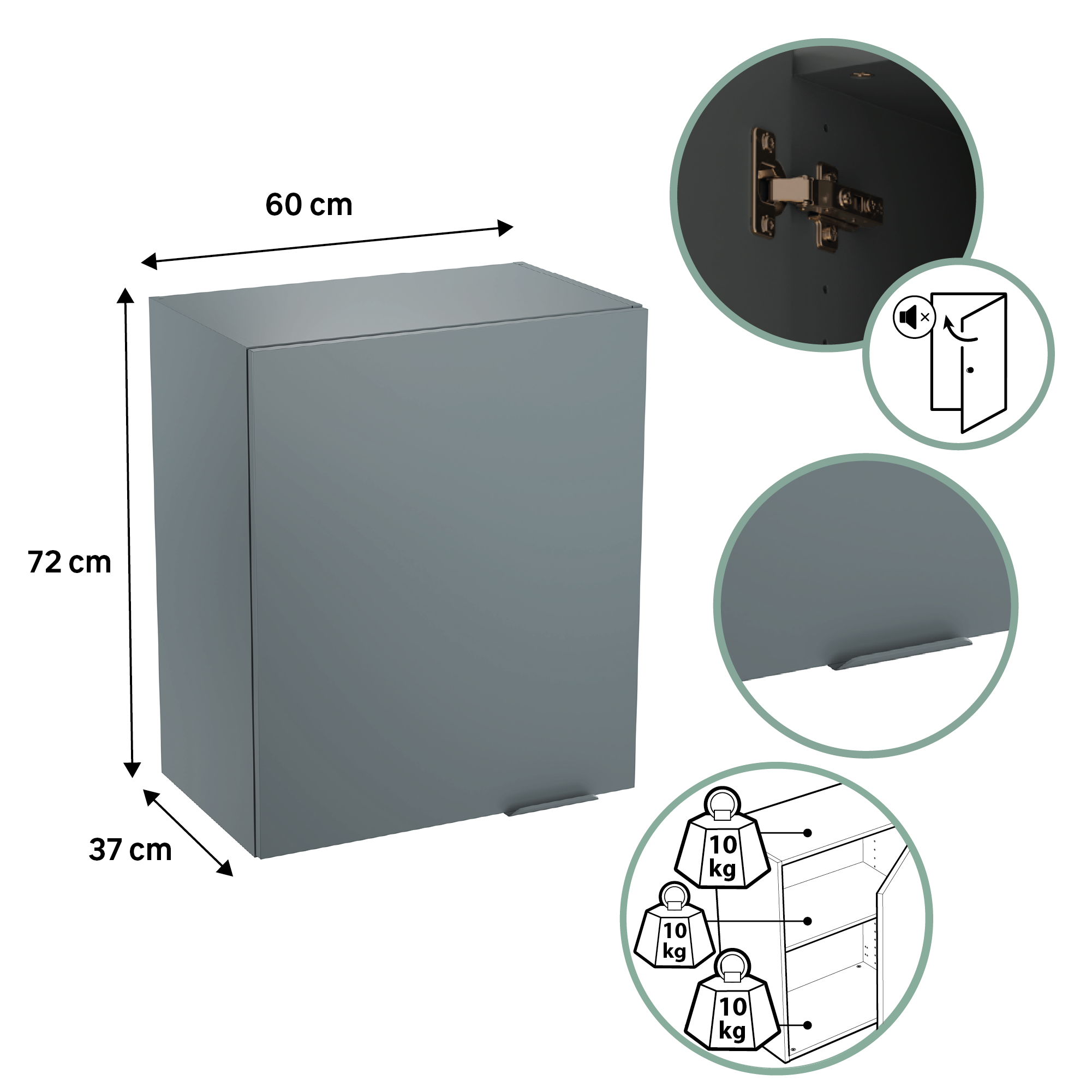 Meuble haut de cuisine Eleki gris 1 porte H72.1 x l60 - 5