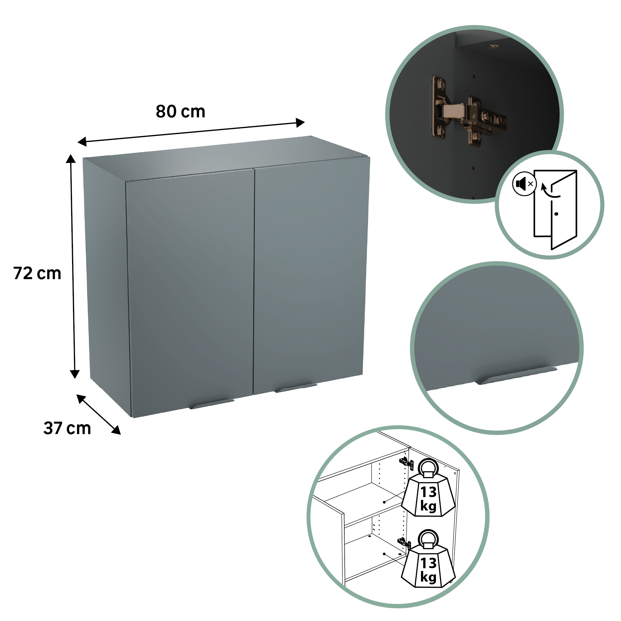 Meuble haut de cuisine Eleki gris 2 portes H72.1 x l80 - 6