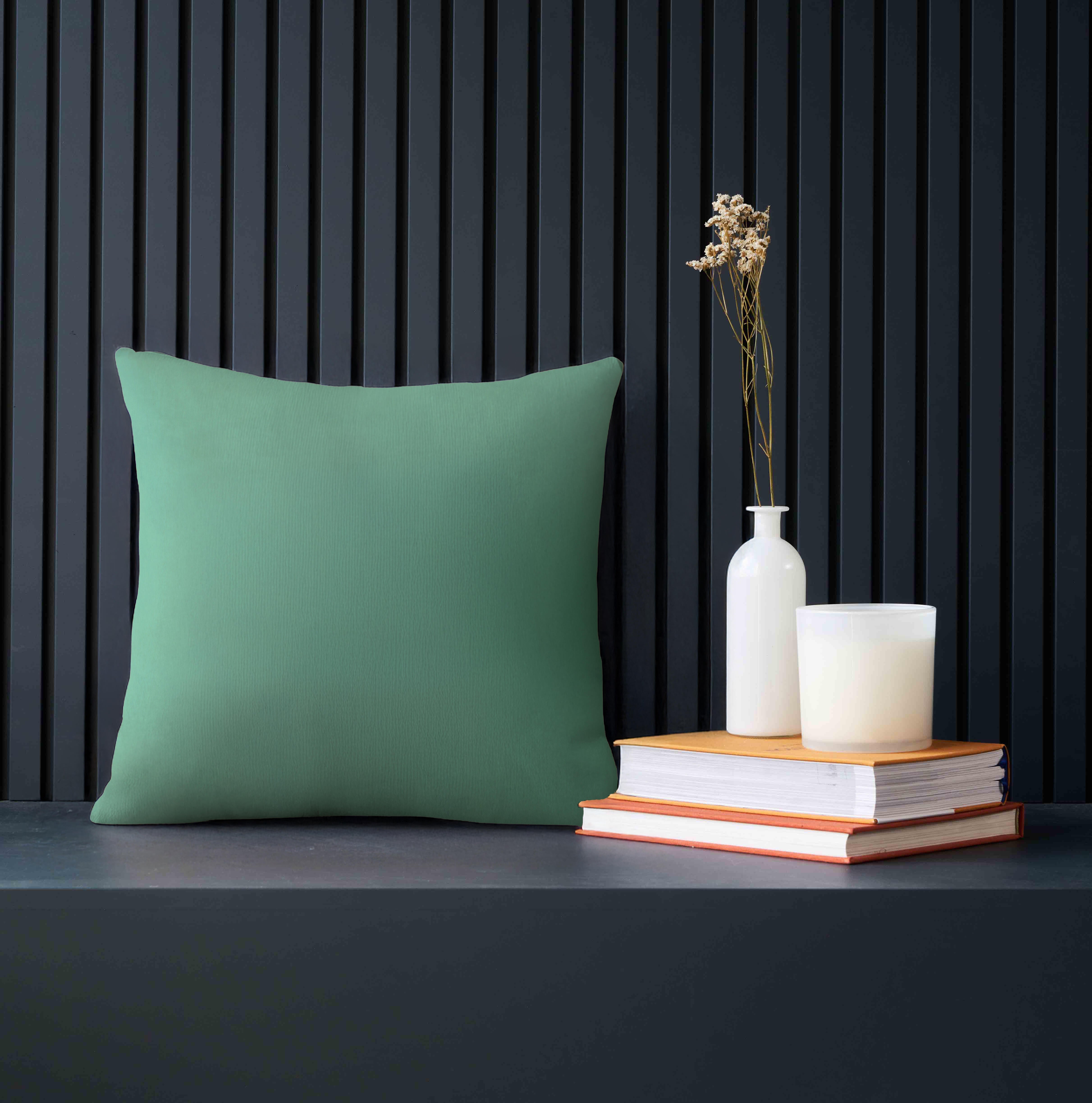 Funda de cojín cuadrada Pharell algodón poliéster liso verde cactus doble cara overlock y cosido con cremallera INSPIRE 60 x 60 cm - 3