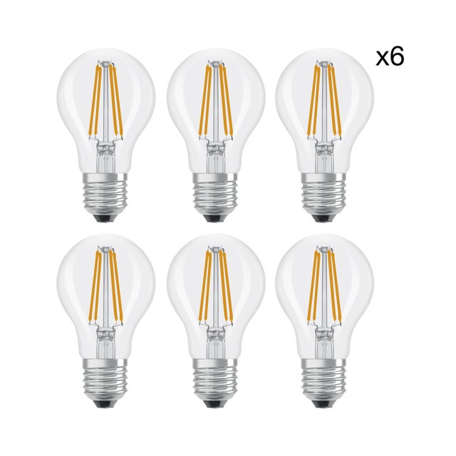 Set da 6 lampadine LED filamento, E27 goccia, trasparente, bianco caldo, 8.5W= 1055 LM (equiv 75 W), 300°