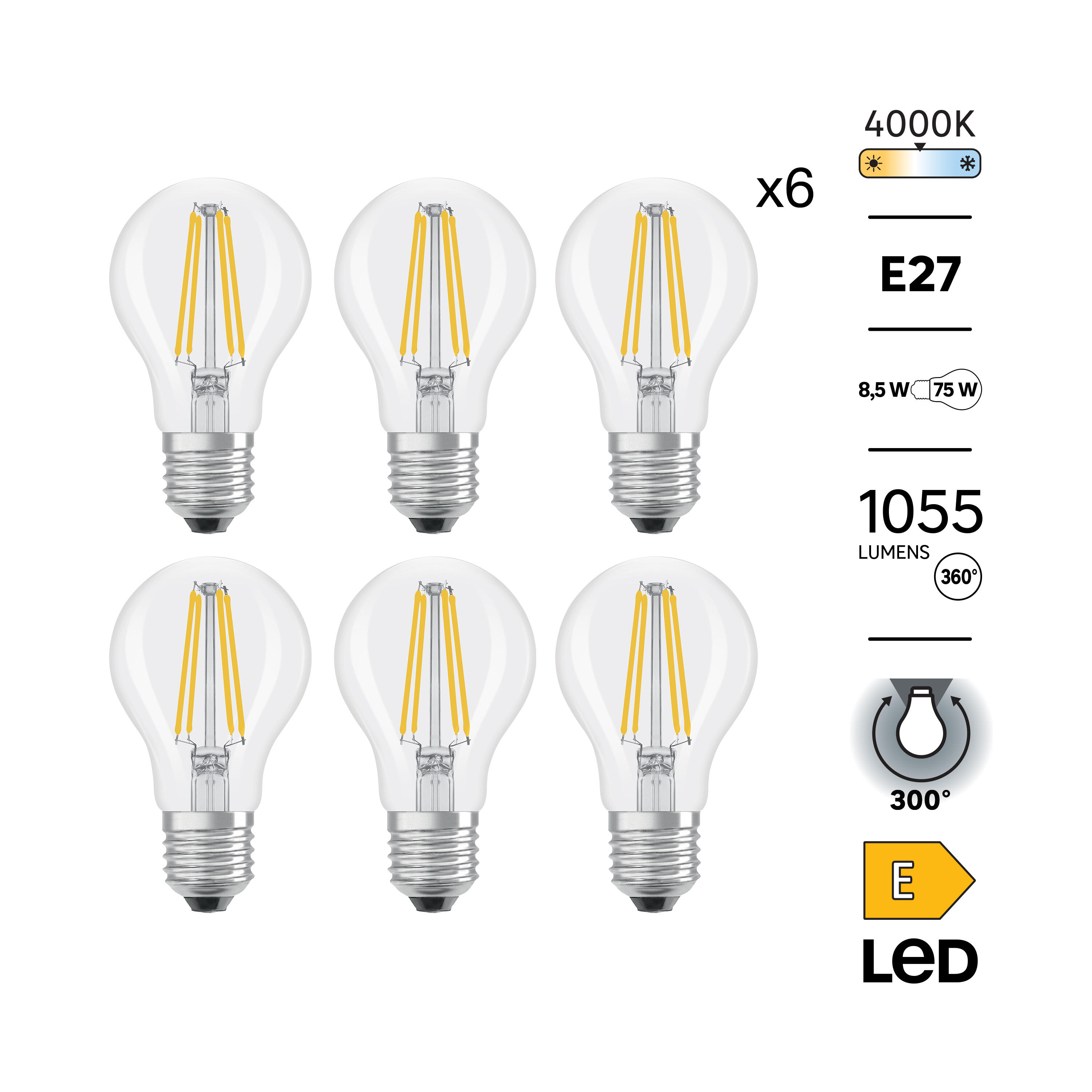 Żarówka LED 6 szt. E27 7,8 W 1055 lm Neutralna biel  - 4