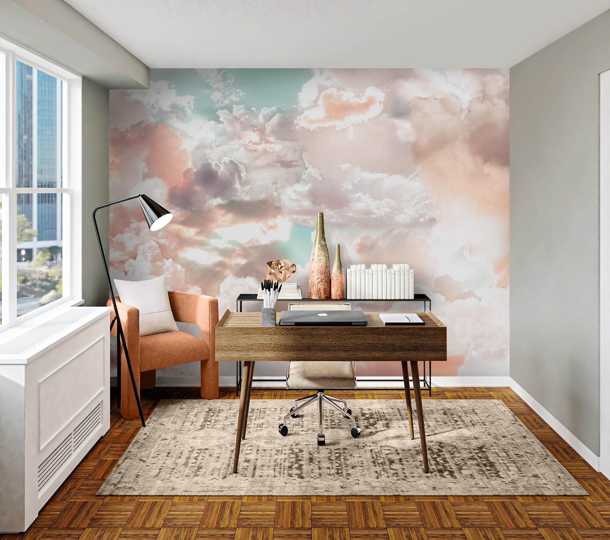 Mural TNT liso lavable abstracto Mellow Clouds rosa 350 x 250 cm KOMAR - 2