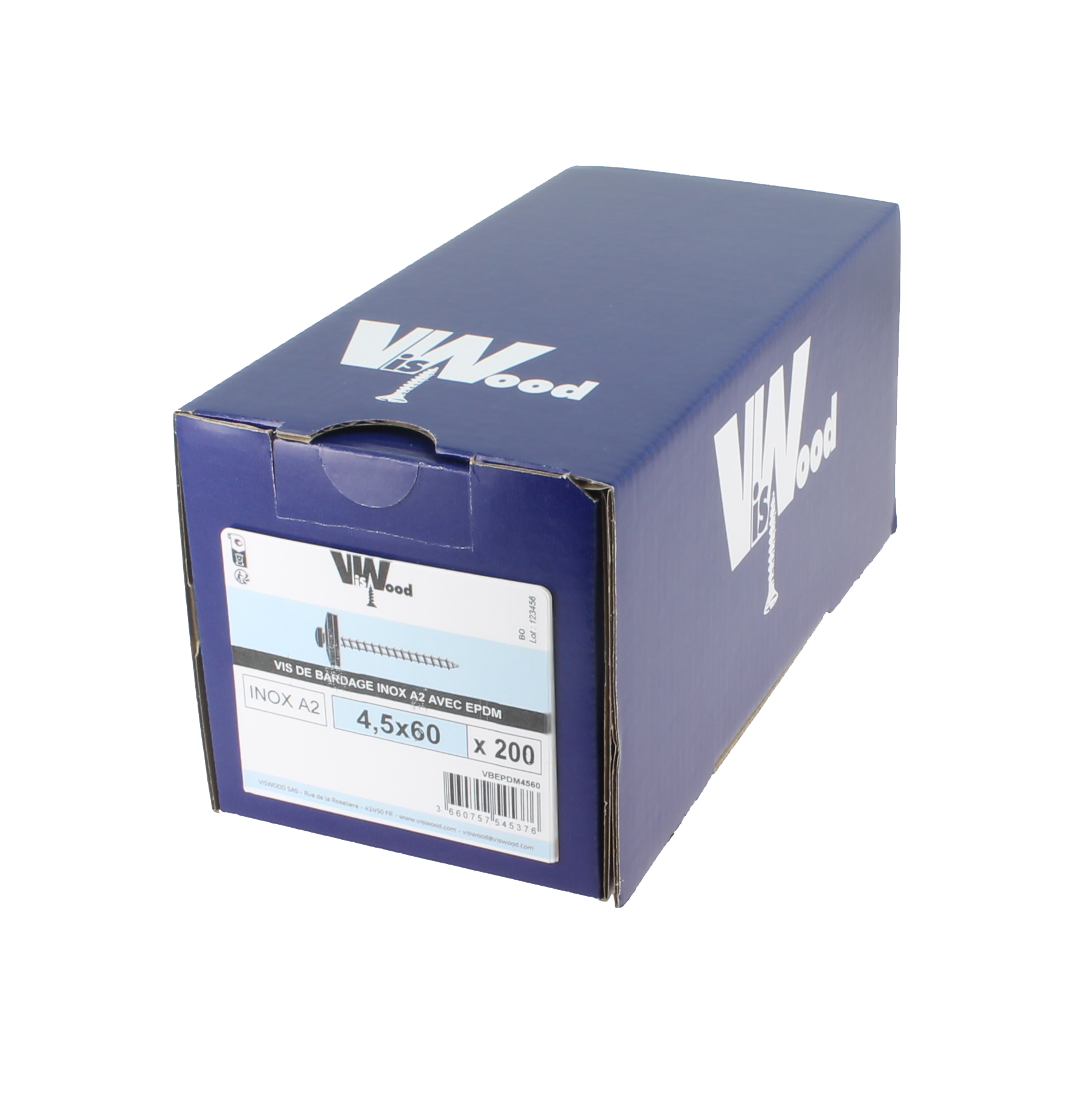 Vis bardage autoperceuse inox A2 joint EPDM Diam. 4,5 x 60 mm Boîte de 200 - VISWOOD - 2