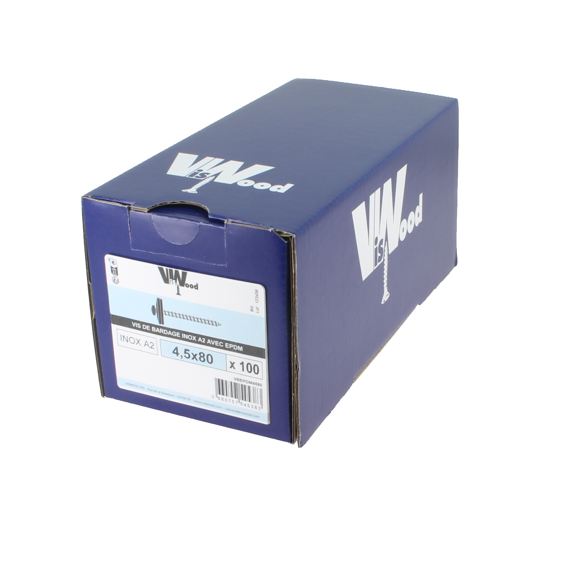 Vis bardage autoperceuse inox A2 joint EPDM Diam. 4,5 x 80 mm Boîte de 100 - VISWOOD - 2