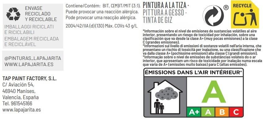 Pintura a la tiza LA PAJARITA en color beige mate para aplicar sobre MDF, madera, resina, yeso, papel, terracota, contrachapado, cartón, arcilla 250 ml - 10