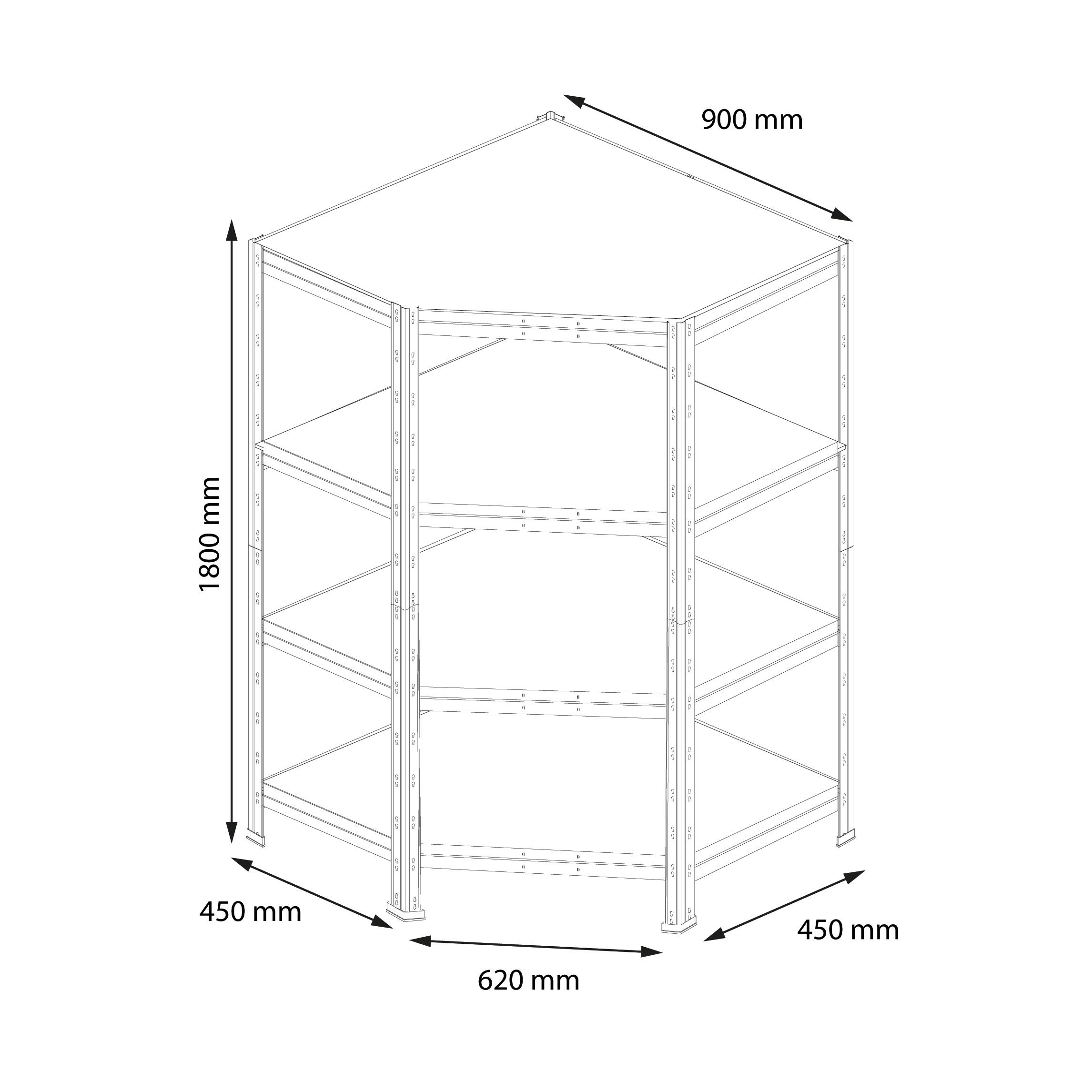 Estantería metálica esquinera 180x90x45 cm CORNER GARAGE, 4 baldas, 250 kg/balda, gris texturizada – Acero de bajas emisiones by AR Shelving - 2