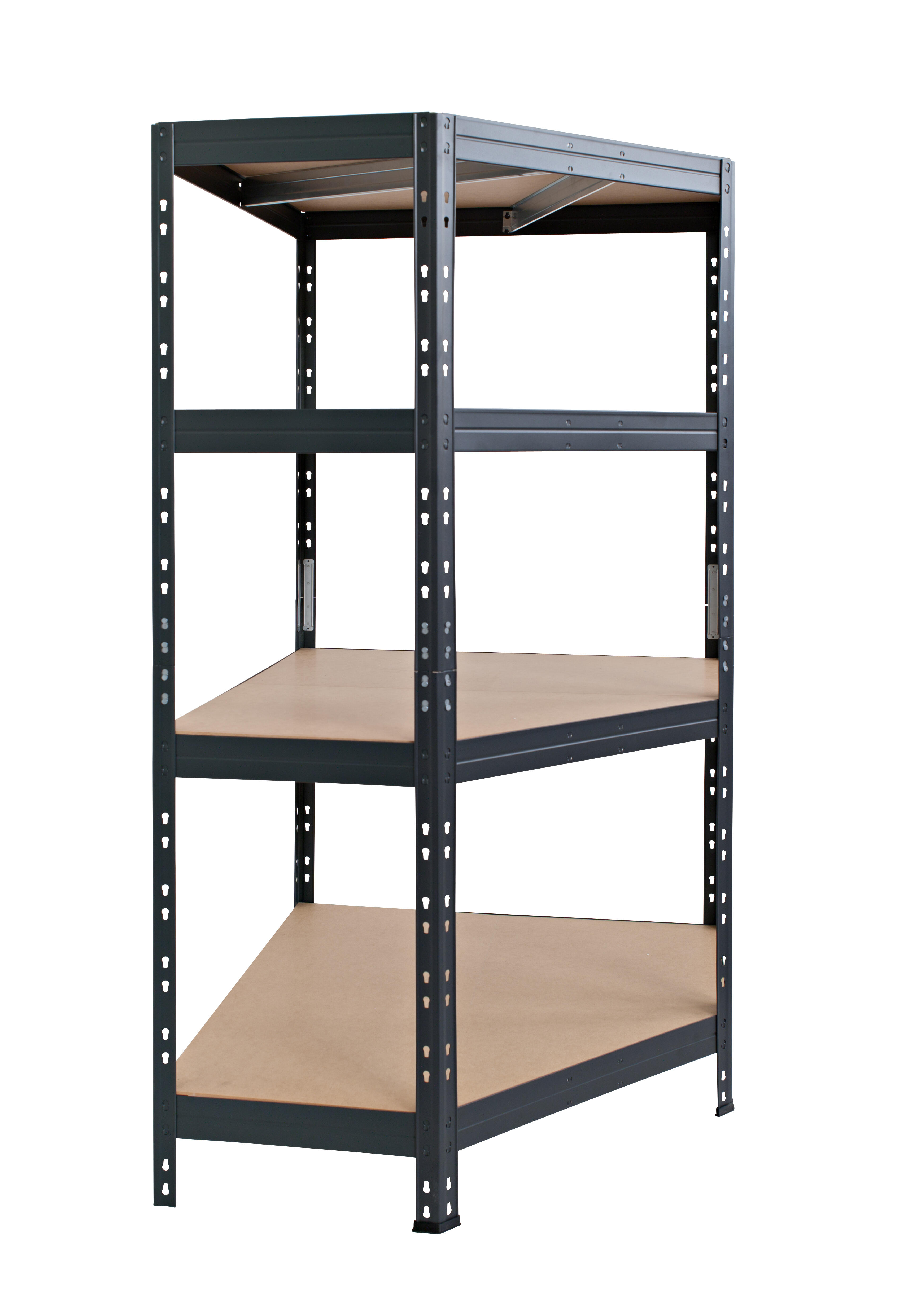 Estantería metálica esquinera 180x90x45 cm CORNER GARAGE, 4 baldas, 250 kg/balda, gris texturizada – Acero de bajas emisiones by AR Shelving - 5