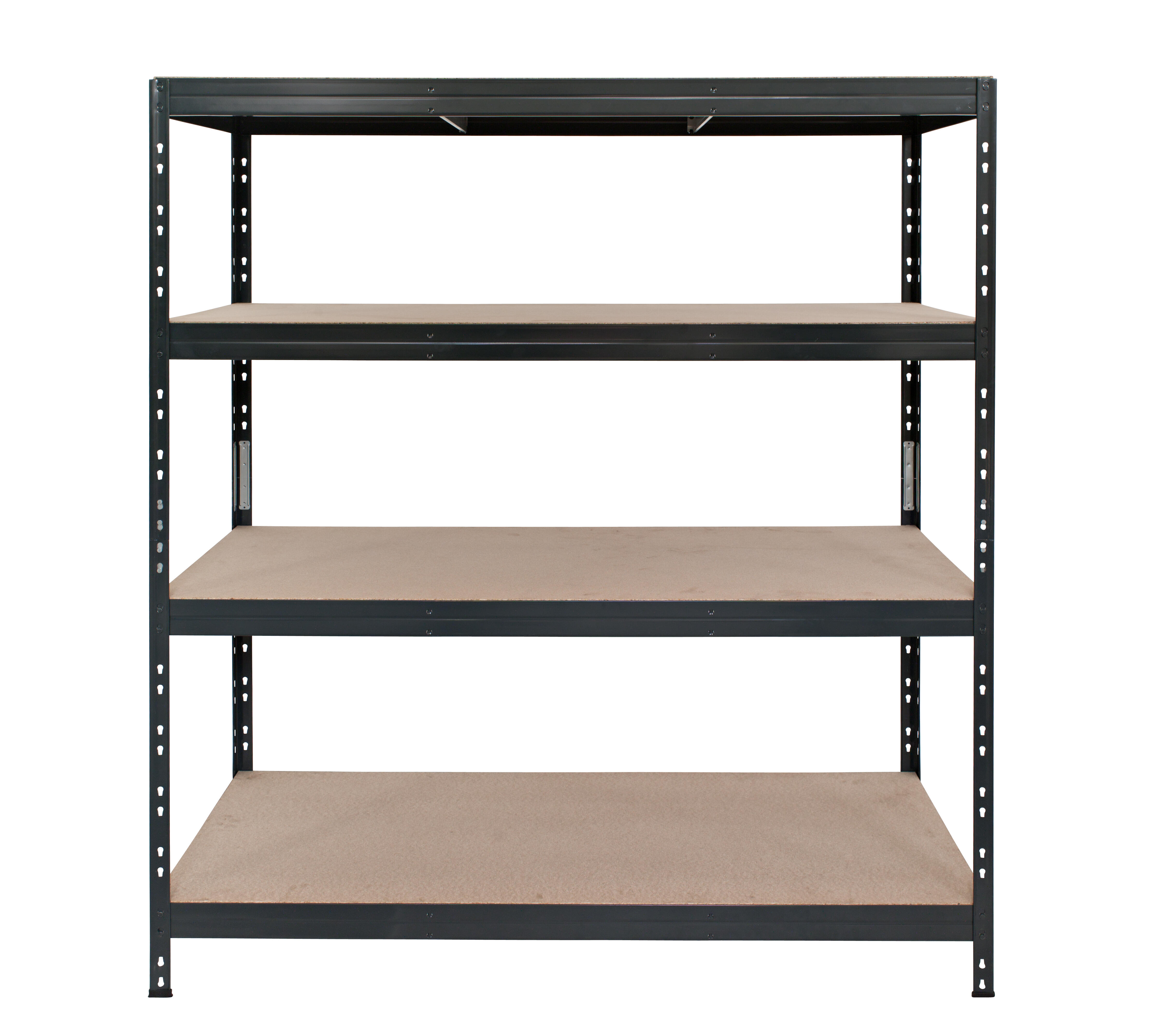 Estantería garage 180x150x45 cm 4 baldas acero bajo en emisiones. gris texturizada sin tornillos – 400 kg por balda by ar shelving