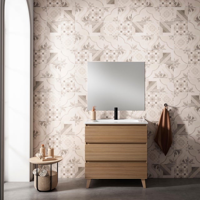 Mueble de baño con lavabo y espejo Aruba roble mate 80x45,5 cm