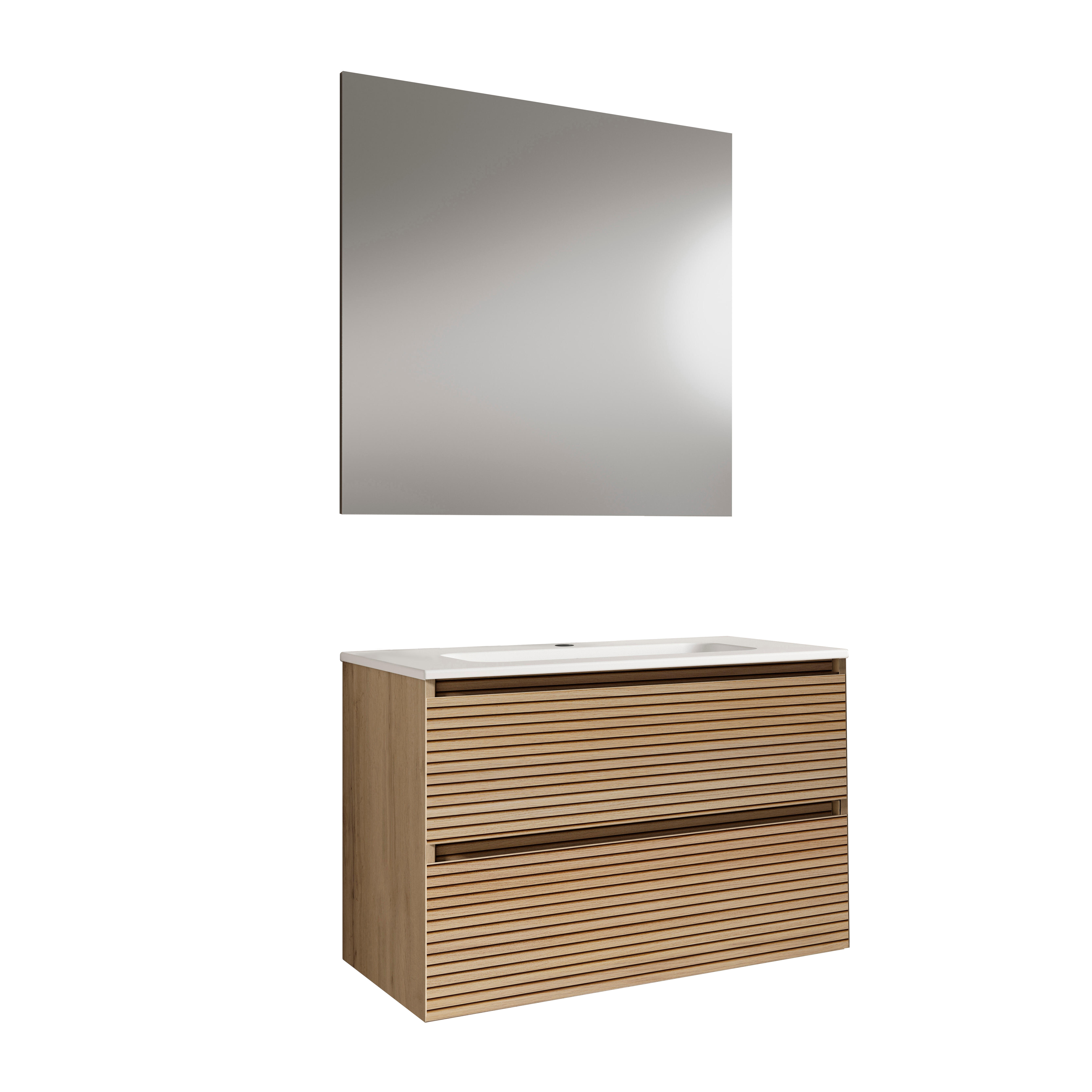 Mueble de baño con lavabo y espejo Aruba roble mate 80x45,5 cm - 2