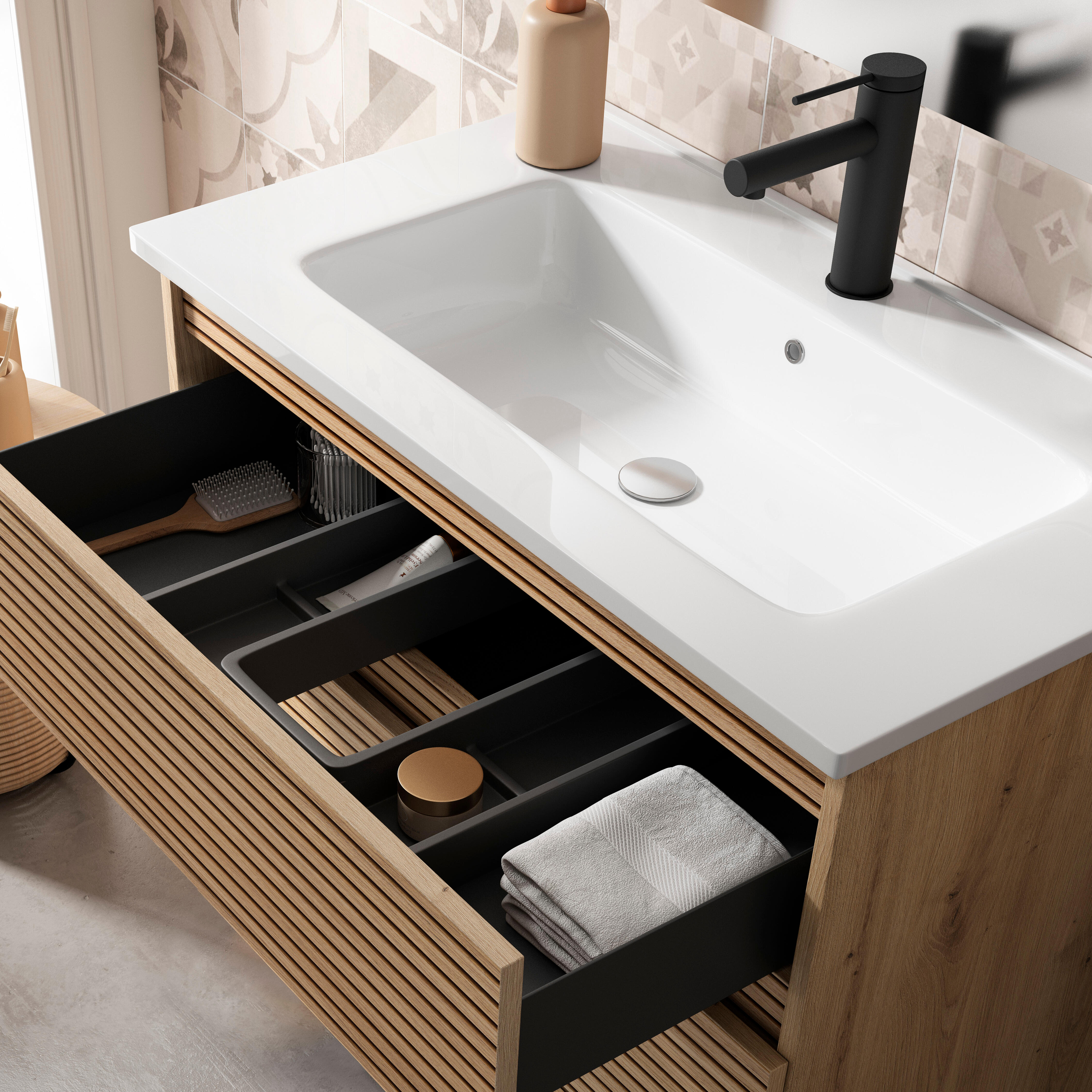 Mueble de baño con lavabo y espejo Aruba roble mate 80x45,5 cm - 3