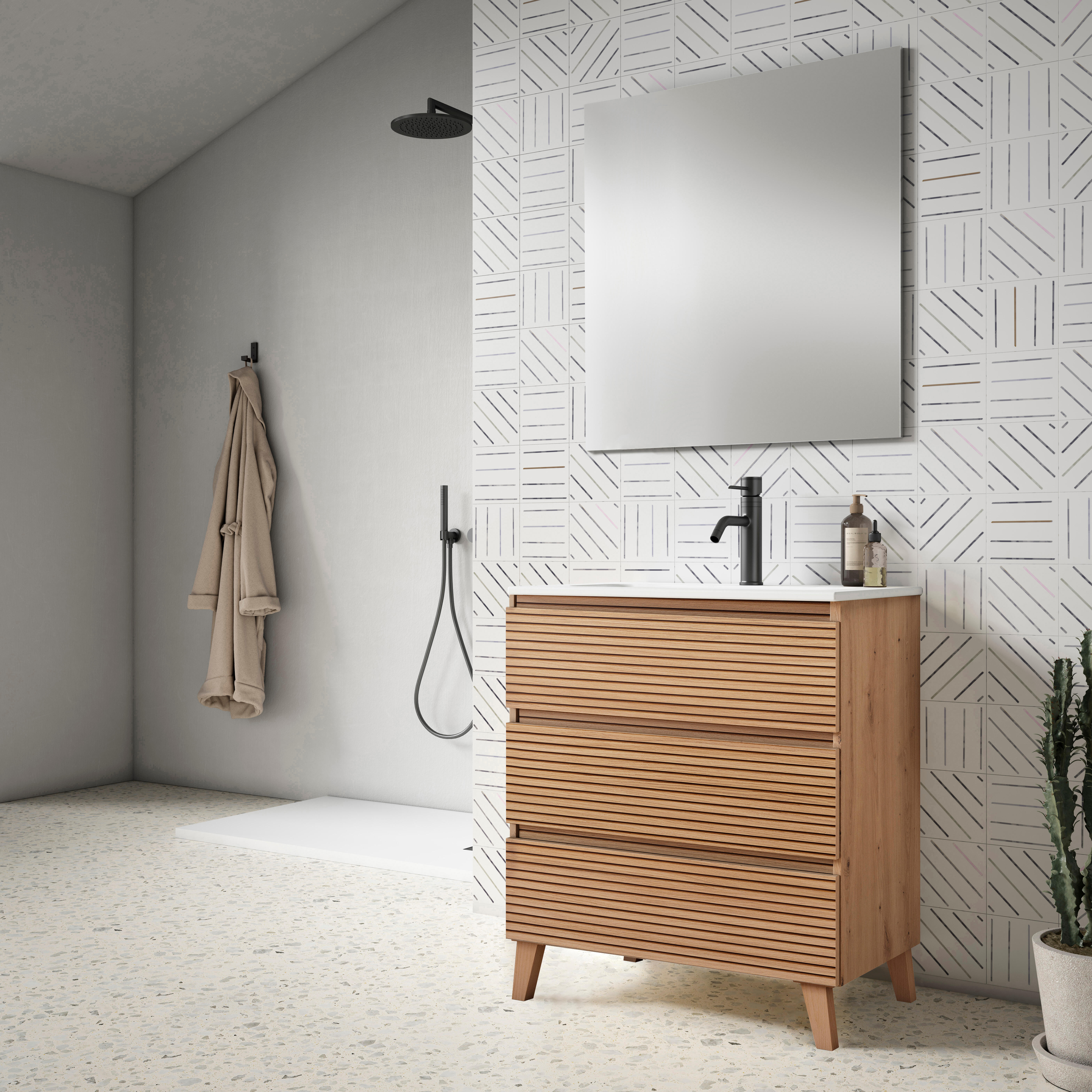 Mueble de baño con lavabo y espejo aruba roble mate 100x45,5 cm