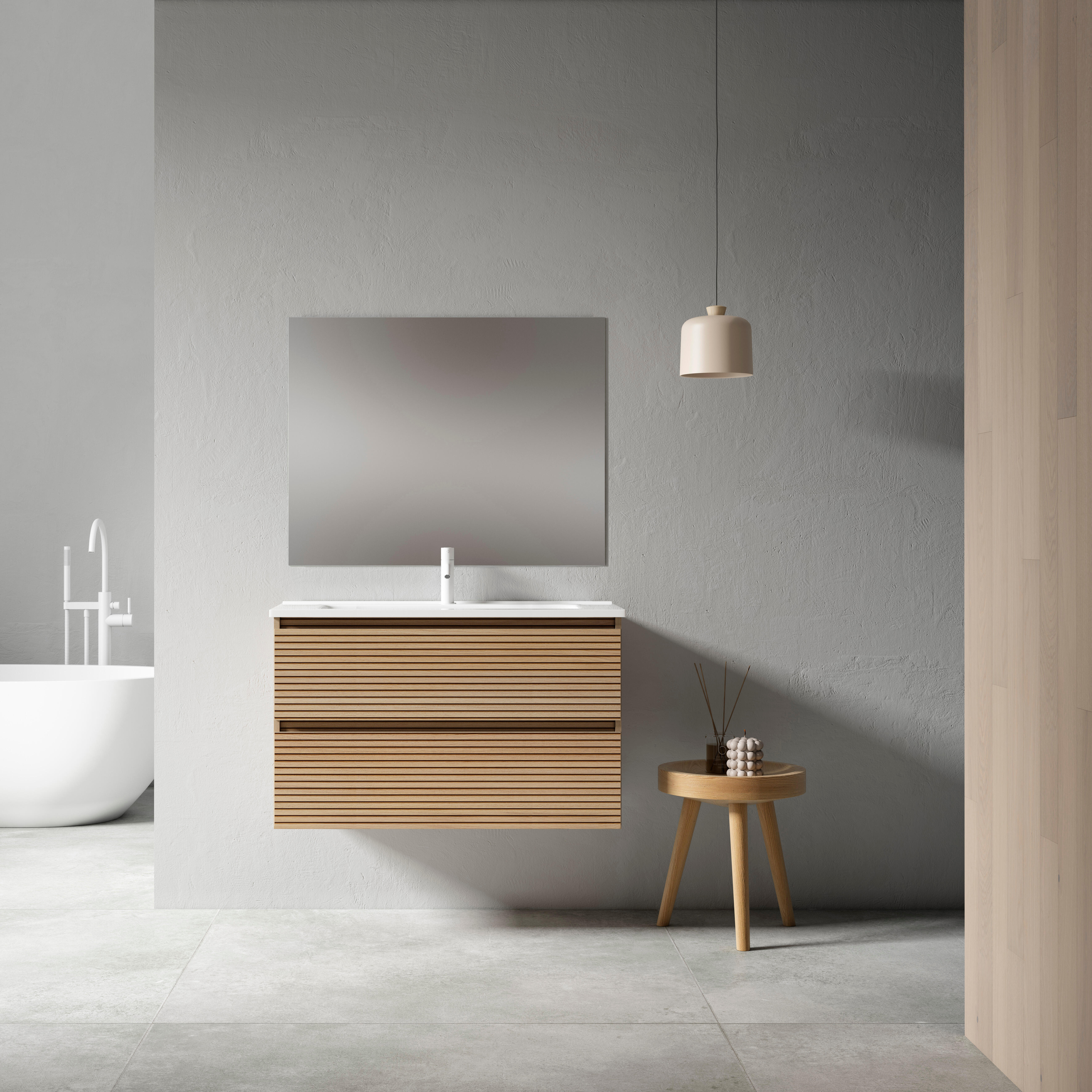 Mueble de baño con lavabo y espejo aruba roble mate 100x45,5 cm