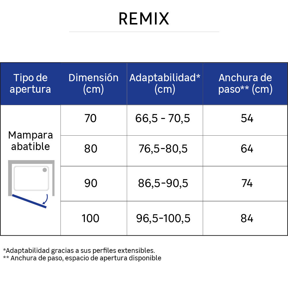 Mampara de ducha frontal abatible Remix2 - 1