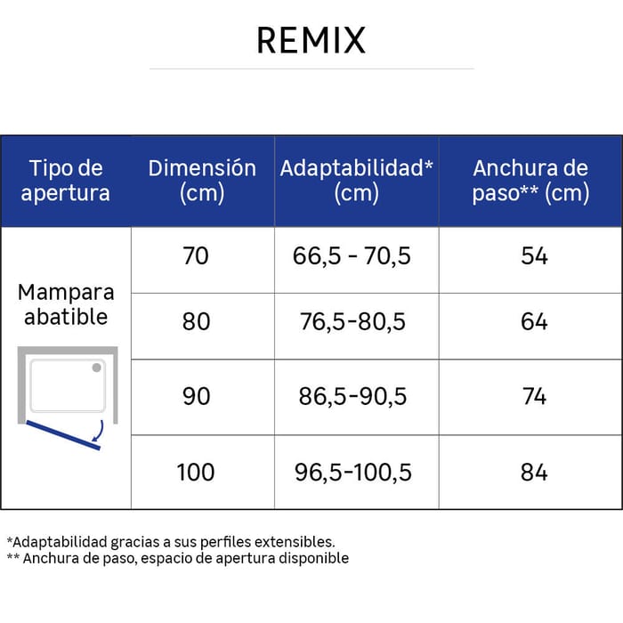 Mampara de ducha frontal abatible Remix2