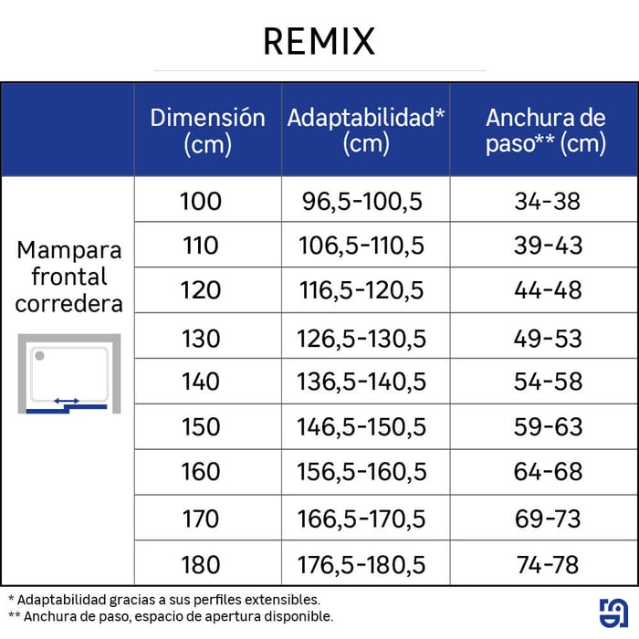 Mampara de ducha frontal corredera Remix2