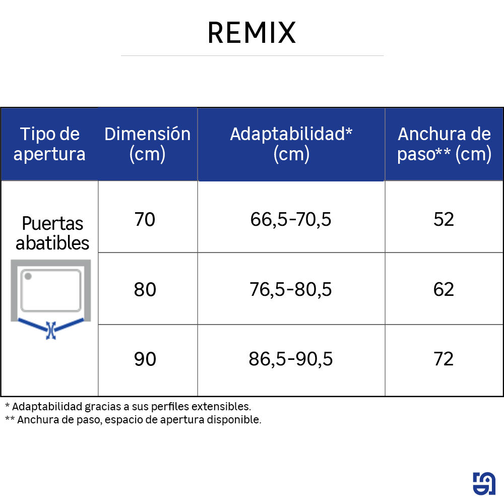 Mampara de ducha frontal abatible 2 hojas Remix2 - 1