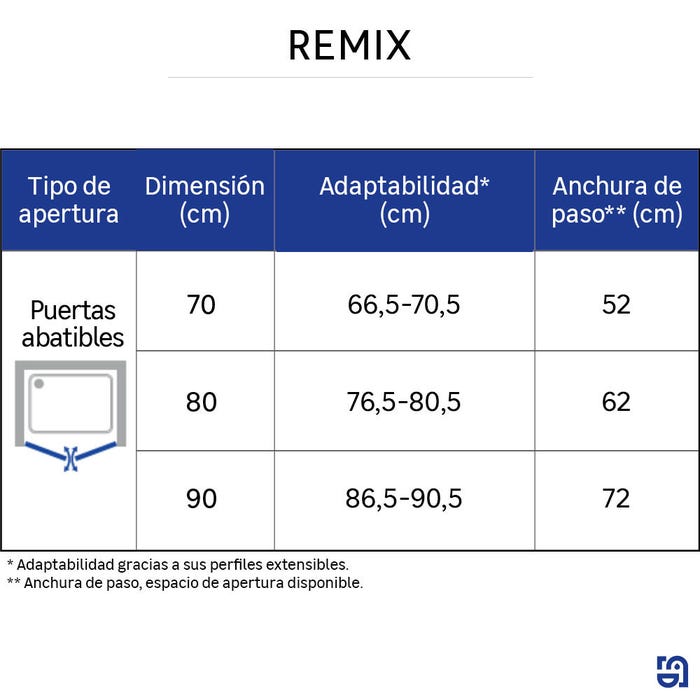 Mampara de ducha frontal abatible 2 hojas Remix2