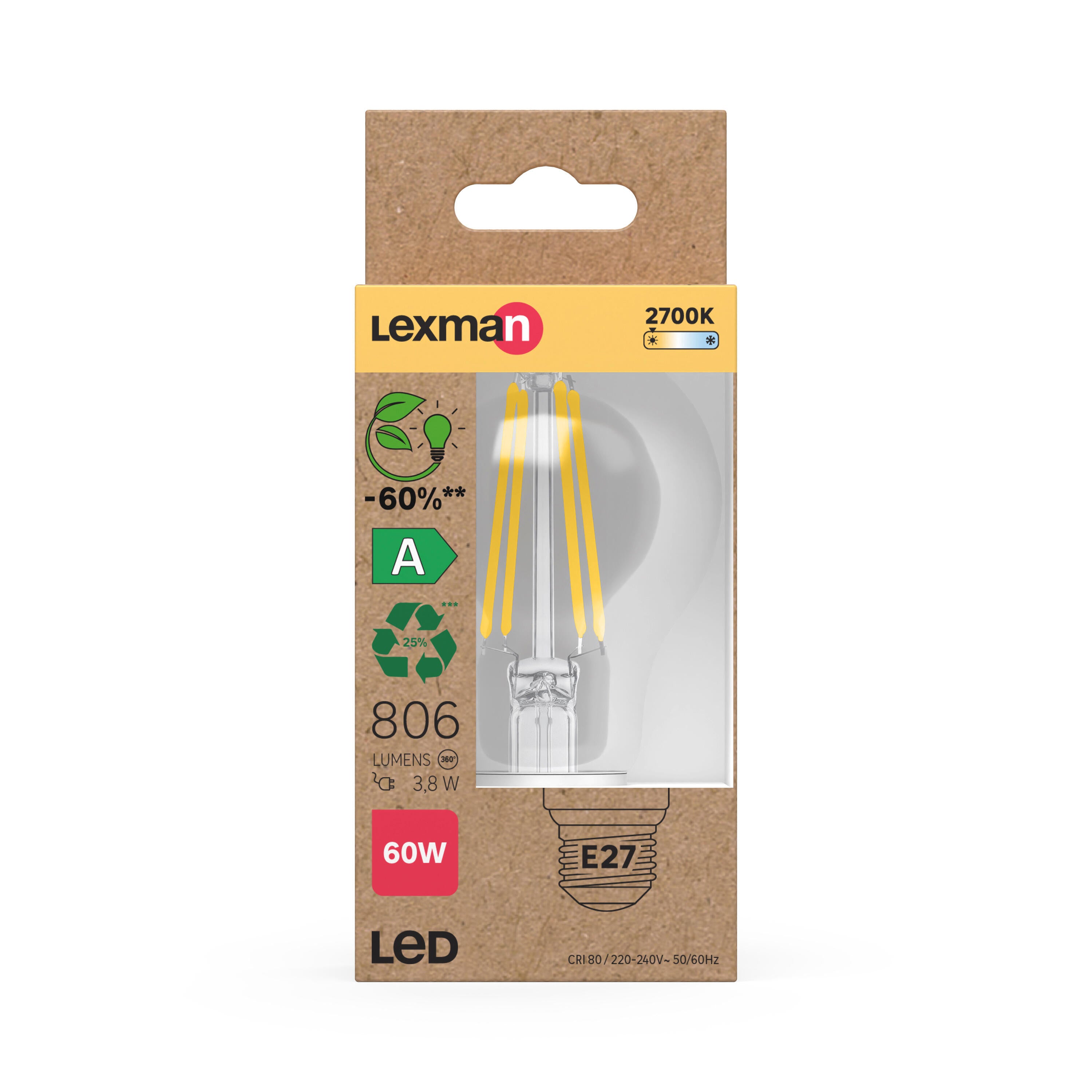 Ampoule led à filament E27, 806lm, classe énergétique A, blanc chaud LEXMAN - 3