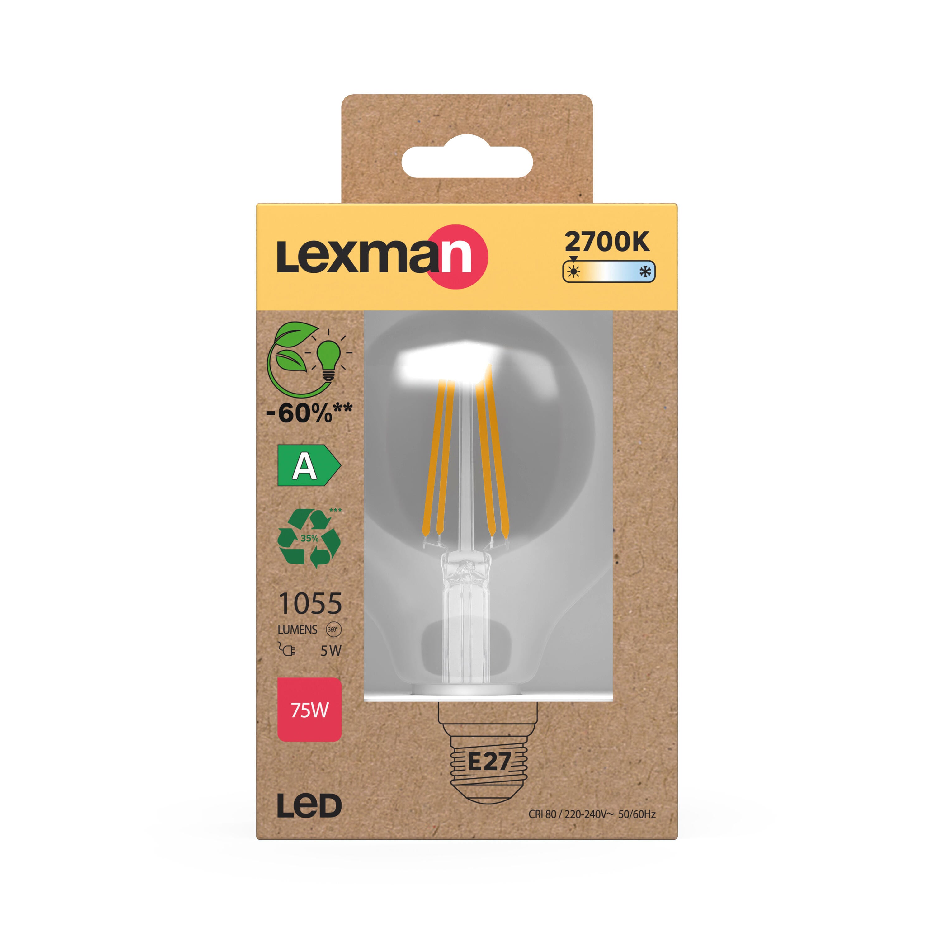 Ampoule led à filament, globe 95mm, E27, 1055lm, classe A, blanc chaud LEXMAN - 3