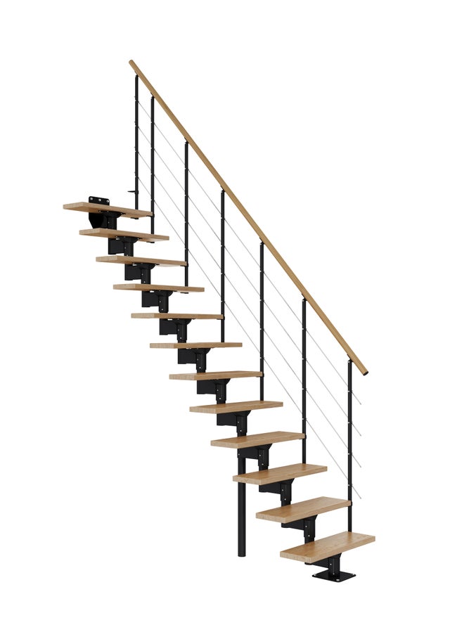 Escalier modulaire droit acier noir 12 marches hêtre, Boston
