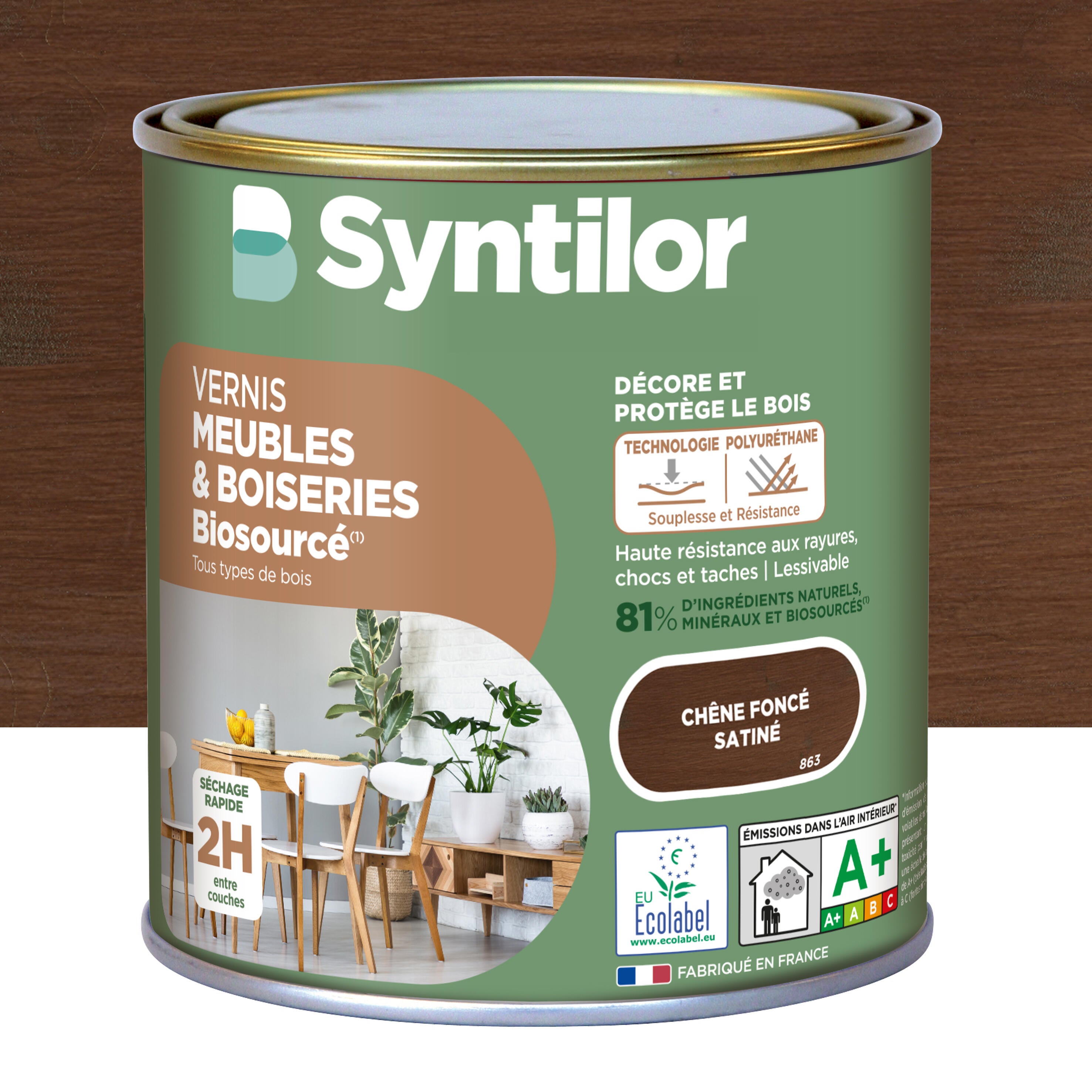 Vernis meubles et boiseries V33 Mat profond chêne foncé mat 0,25L