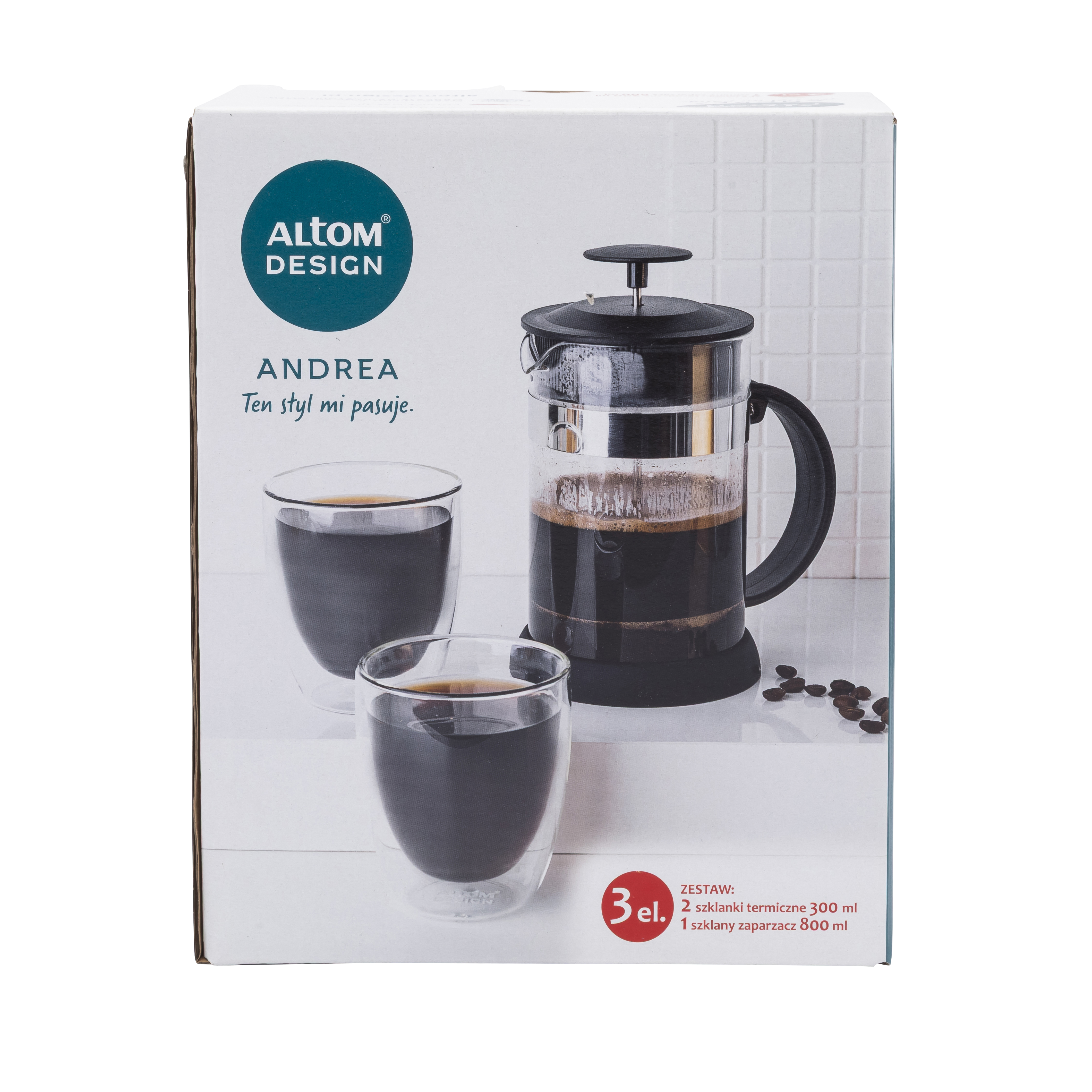 Zestaw Andrea zaparzacz 800 ml + 2 szklanki termiczne Altom Design - 11