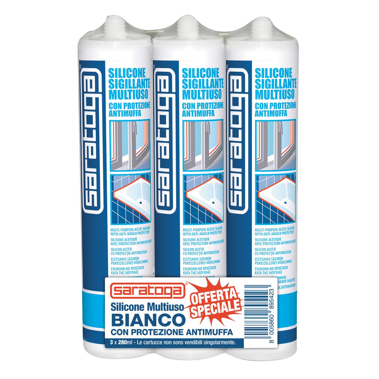 Silicone sigillante SARATOGA Bagni e Cucine Tris Pack  bianco 280 ml - 3