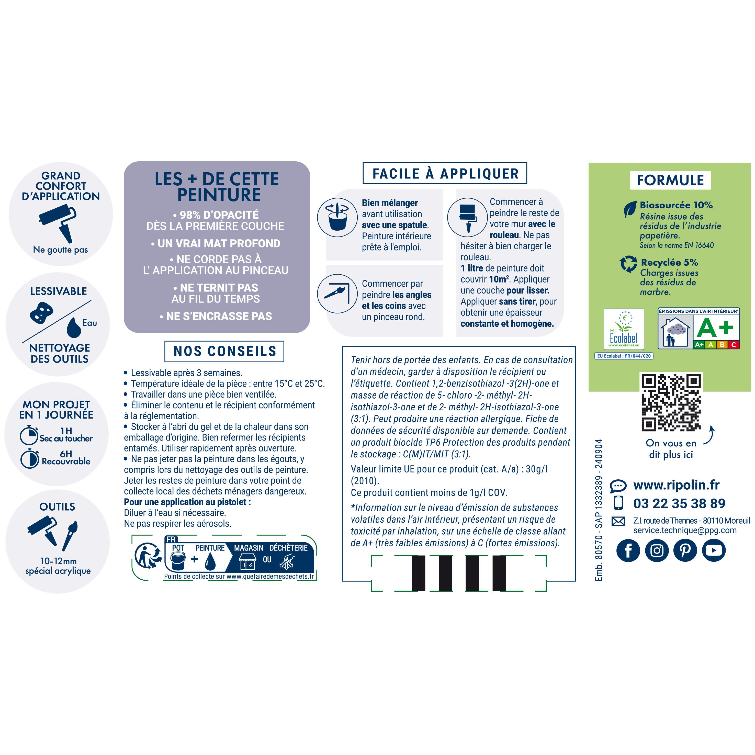 Peinture mur, boiserie, radiateur blanc mat RIPOLIN , 0.5L - 5