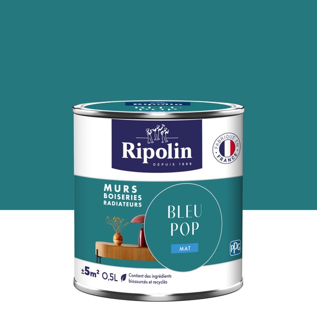 Peinture mur, boiserie, radiateur bleu pop mat RIPOLIN , 0.5L