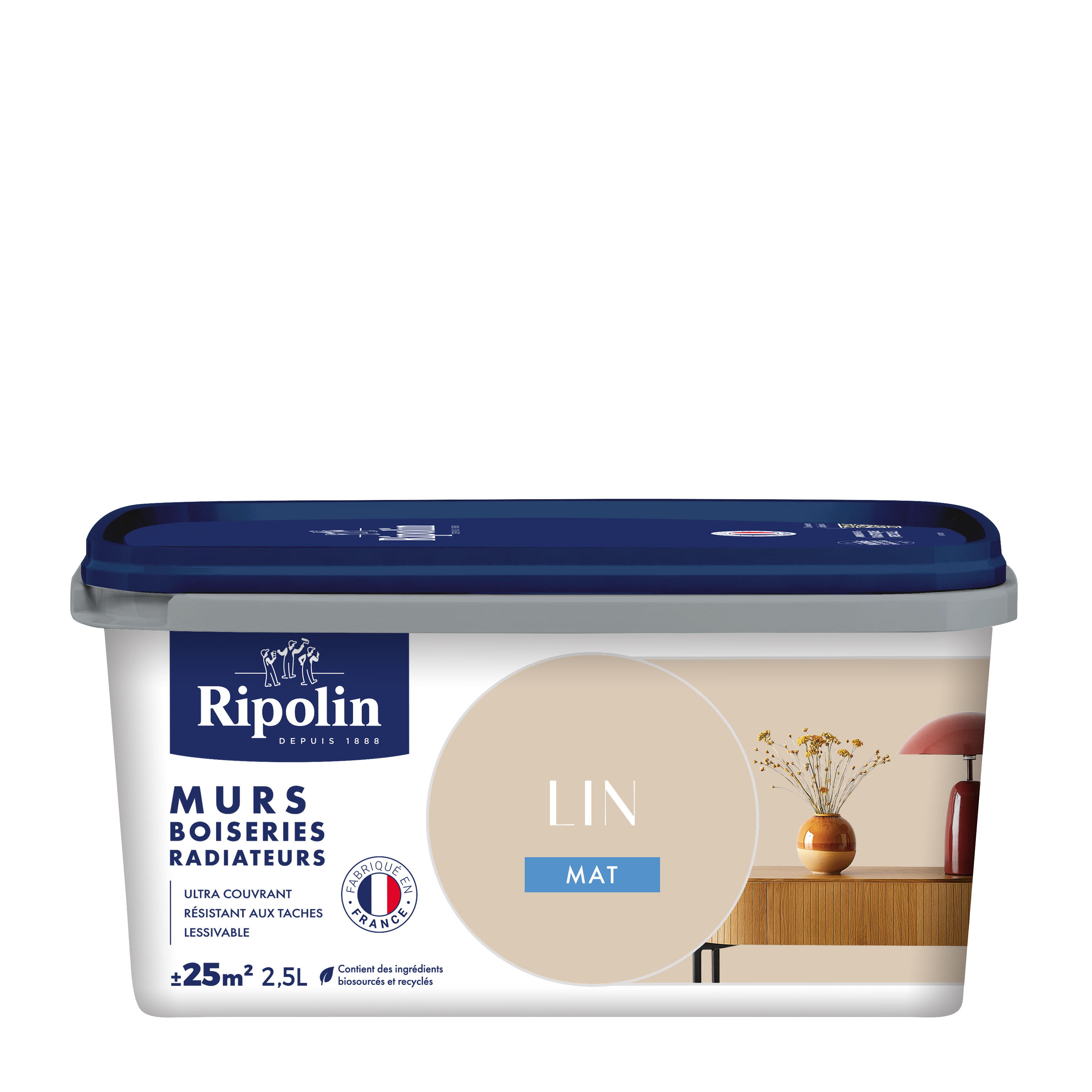 Peinture mur, boiserie, radiateur lin mat RIPOLIN , 2.5L - 7
