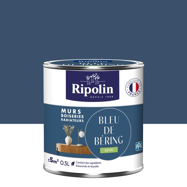 Peinture mur, boiserie, radiateur bleu de béring satin RIPOLIN , 0.5L