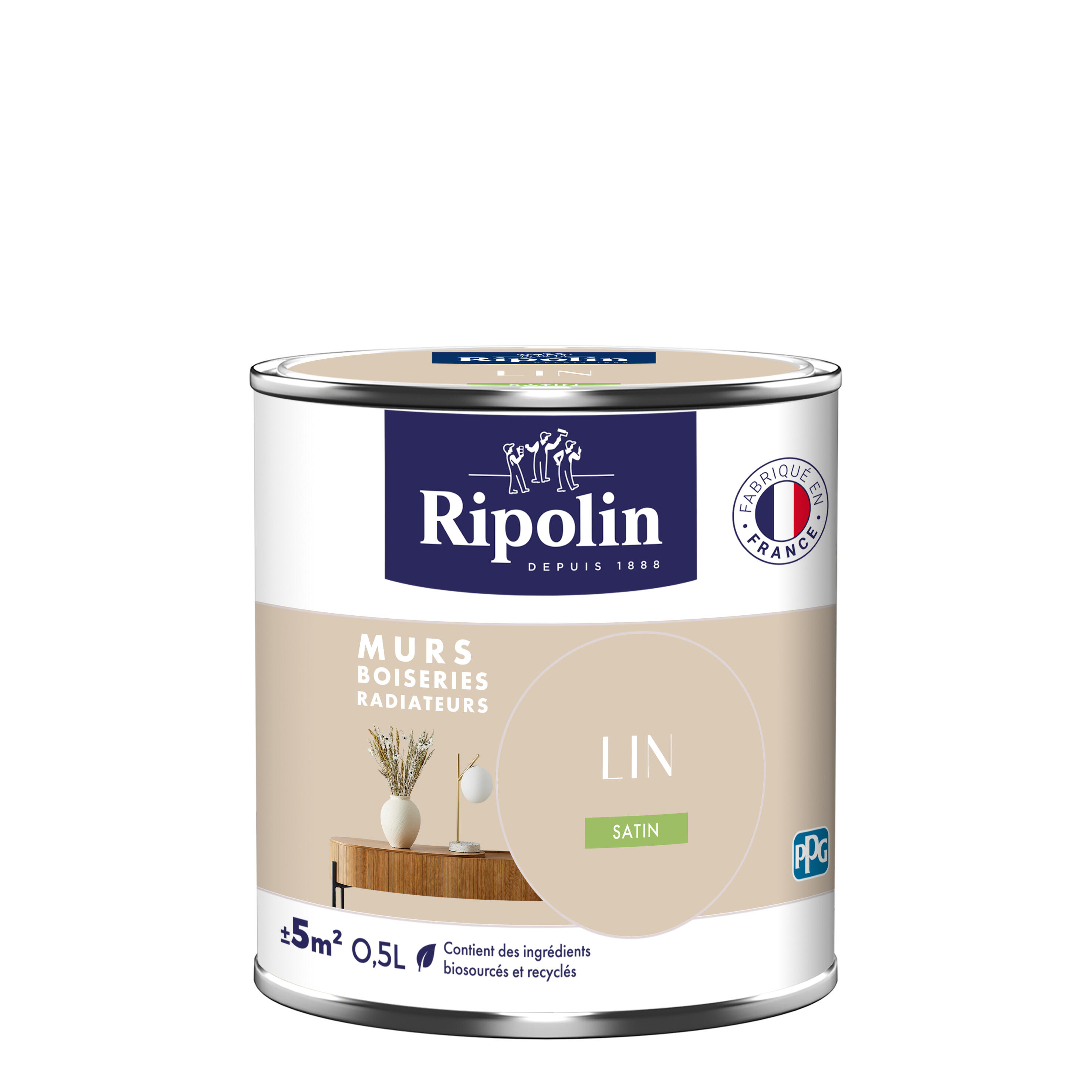 Peinture mur, boiserie, radiateur lin satin RIPOLIN , 0.5L - 5