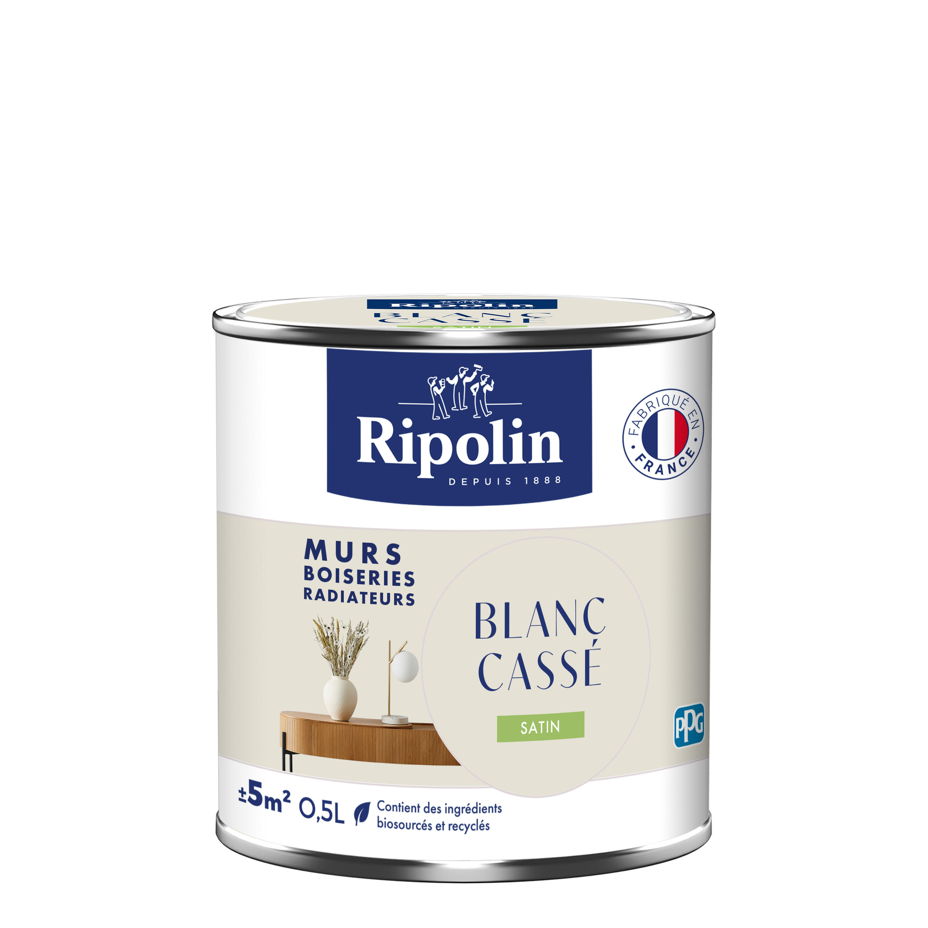 Peinture mur, boiserie, radiateur blanc cassé satin RIPOLIN , 0.5L - 8