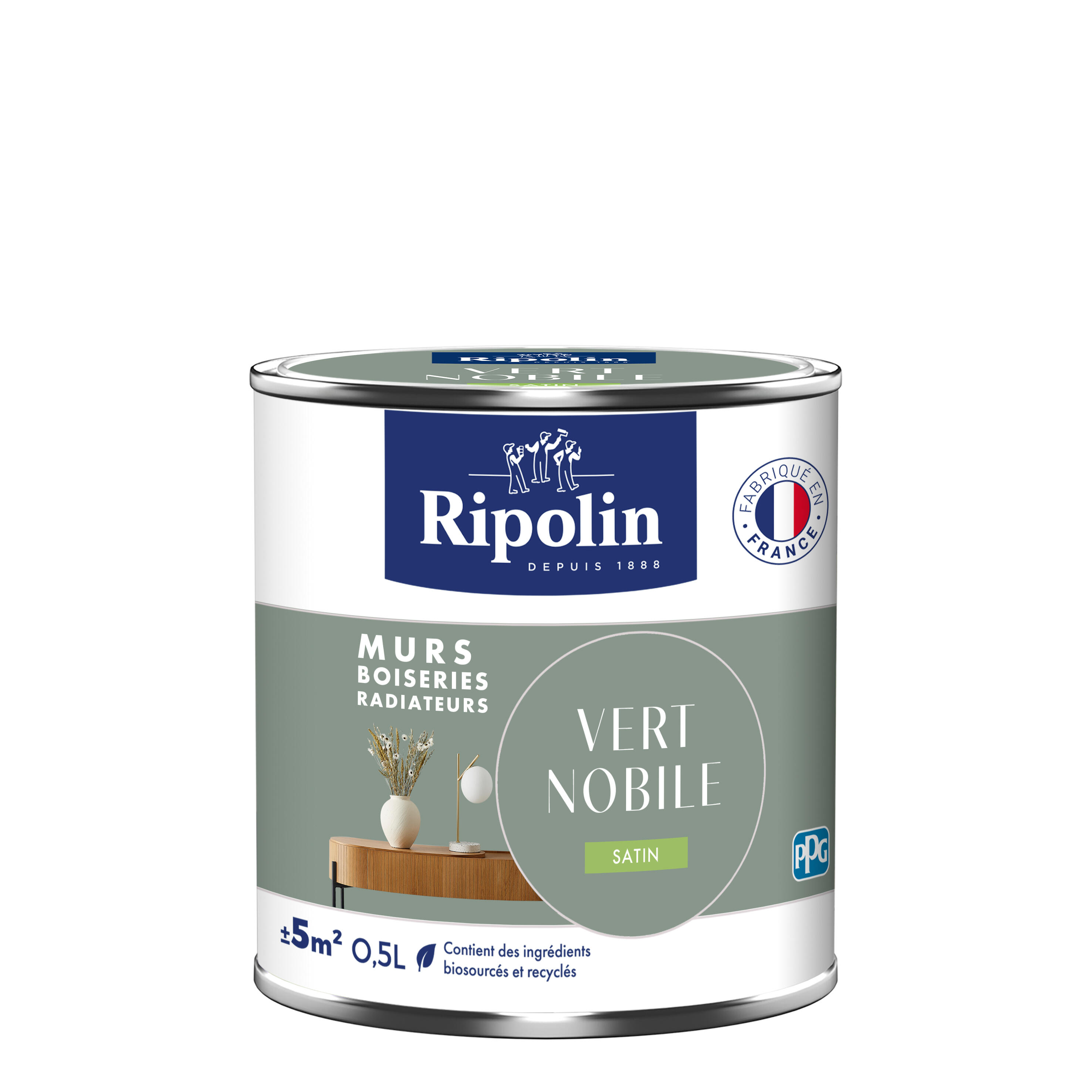 Peinture mur, boiserie, radiateur vert nobile satin RIPOLIN , 0.5L - 7
