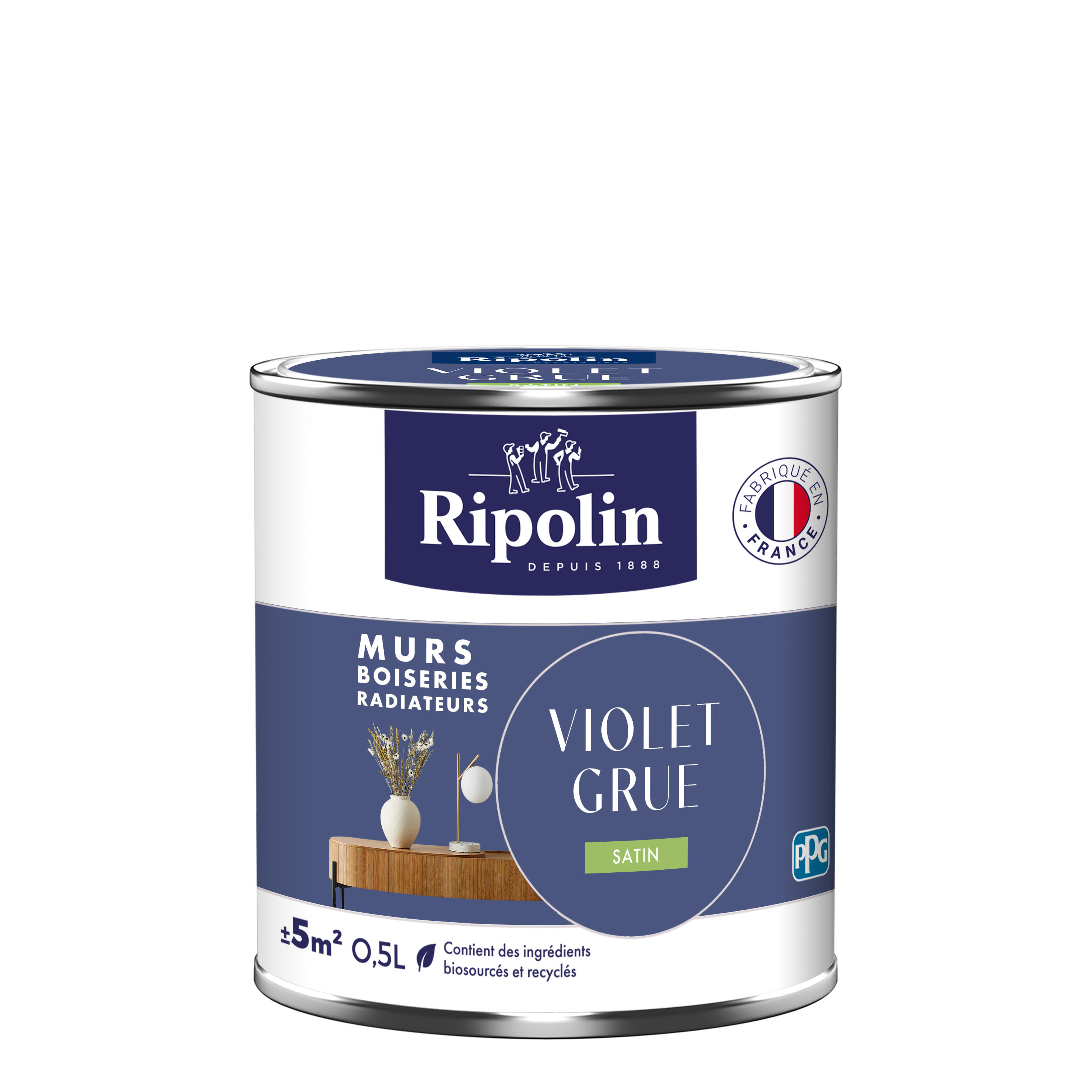 Peinture mur, boiserie, radiateur violet grue satin RIPOLIN , 0.5L - 5