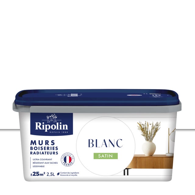 Peinture mur, boiserie, radiateur blanc satin RIPOLIN , 2.5L