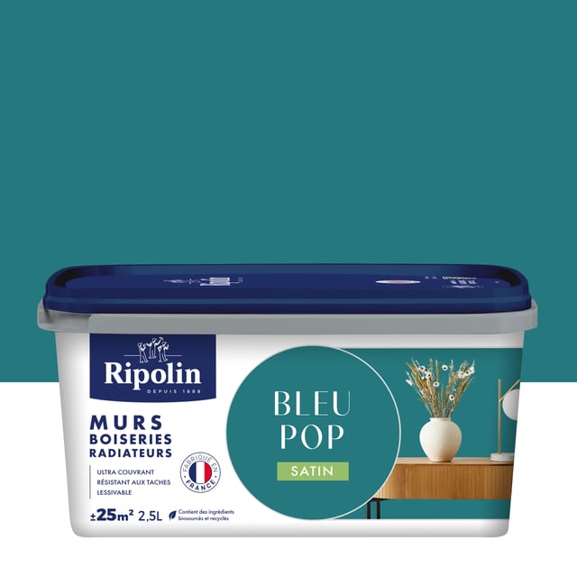 Peinture mur, boiserie, radiateur bleu pop satin RIPOLIN , 2.5L