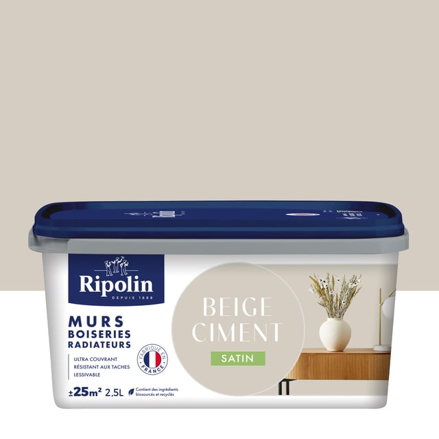 Peinture mur, boiserie, radiateur beige ciment satin RIPOLIN , 2.5L