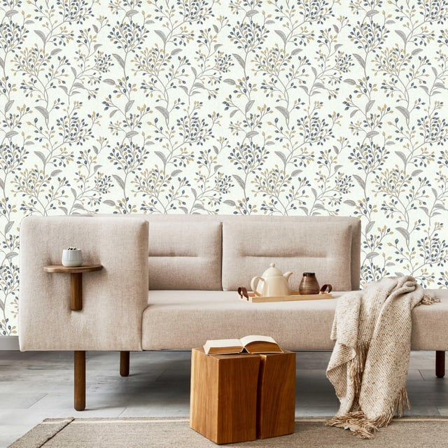 Papier peint intissé Millésime Floral Trail Glitter Gris et beige Ocre